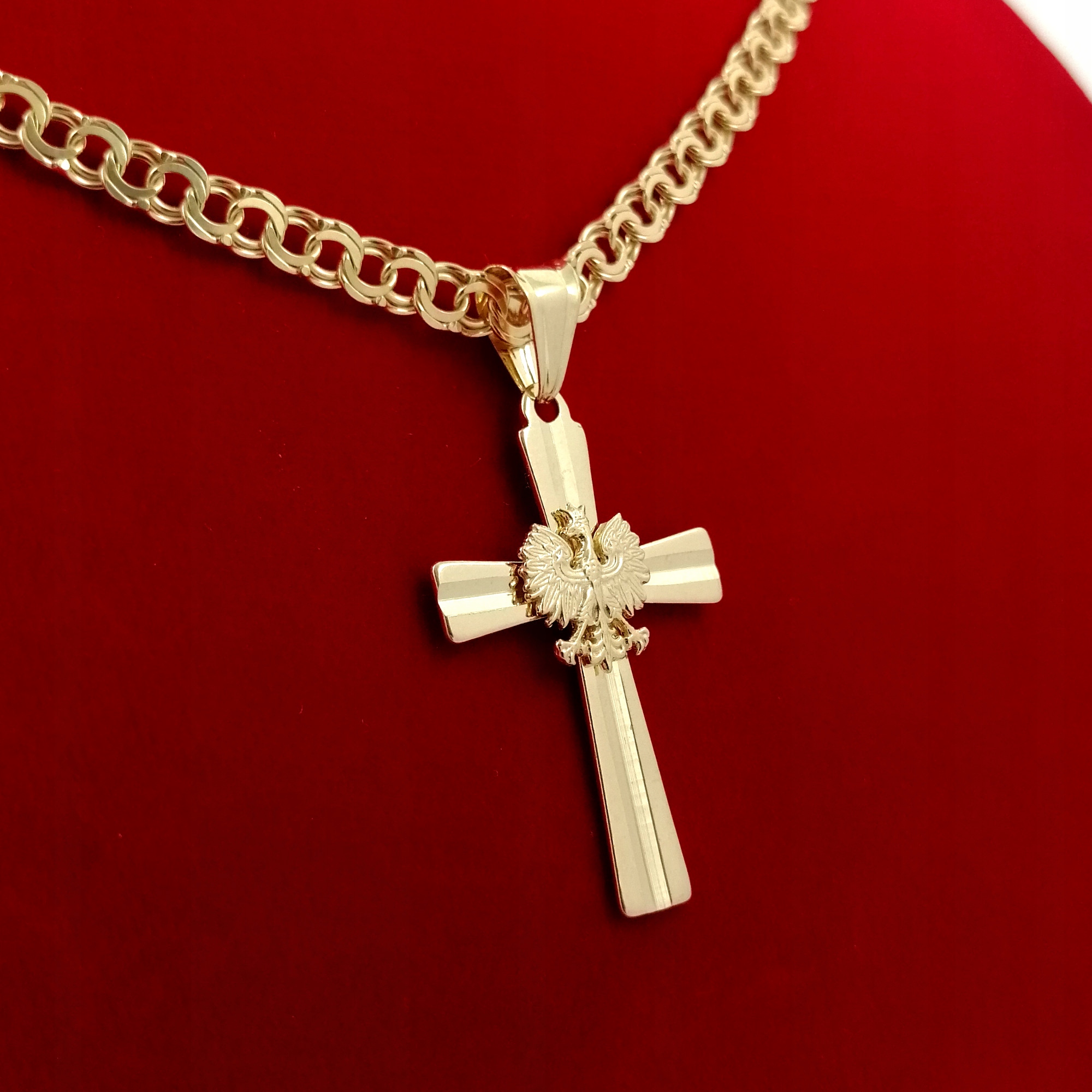 ELEGANCKI ZŁOTY ŁAŃCUSZEK + ZAWIESZKA KRZYŻ 925/585 NA CHRZEST + GRAWER Kolekcja Na Komunię Komunijny Chrzest Grawer