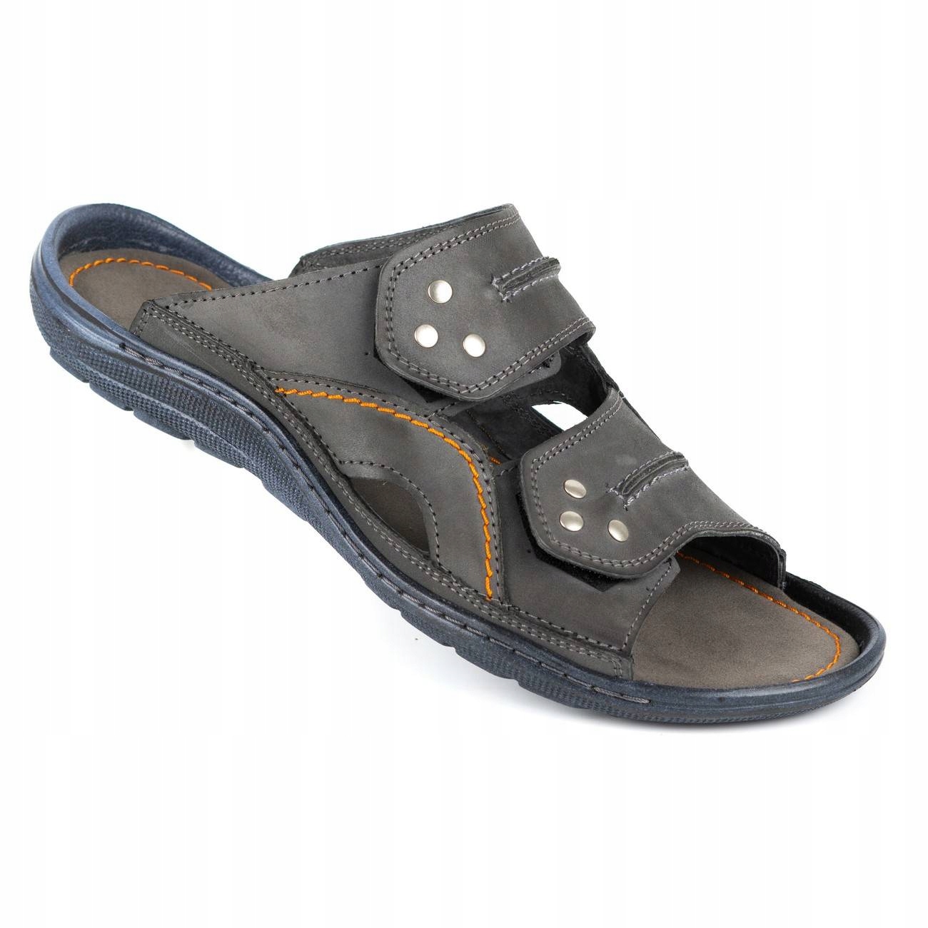 

Klapki męskie skórzane polskie 335GT szare 45