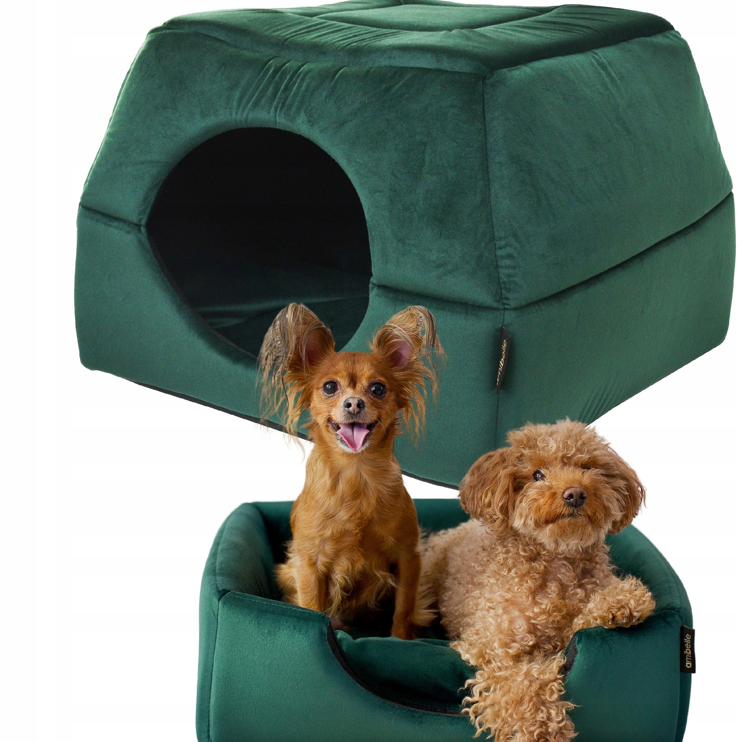 Pelíšek pro psa kočku Budka 2v1 Domeček 48x48 cm Potah Protiskluzové