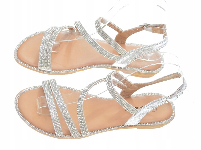 Płaskie sandały damskie cyrkonie AB288 Silver r.40 Rozmiar 40
