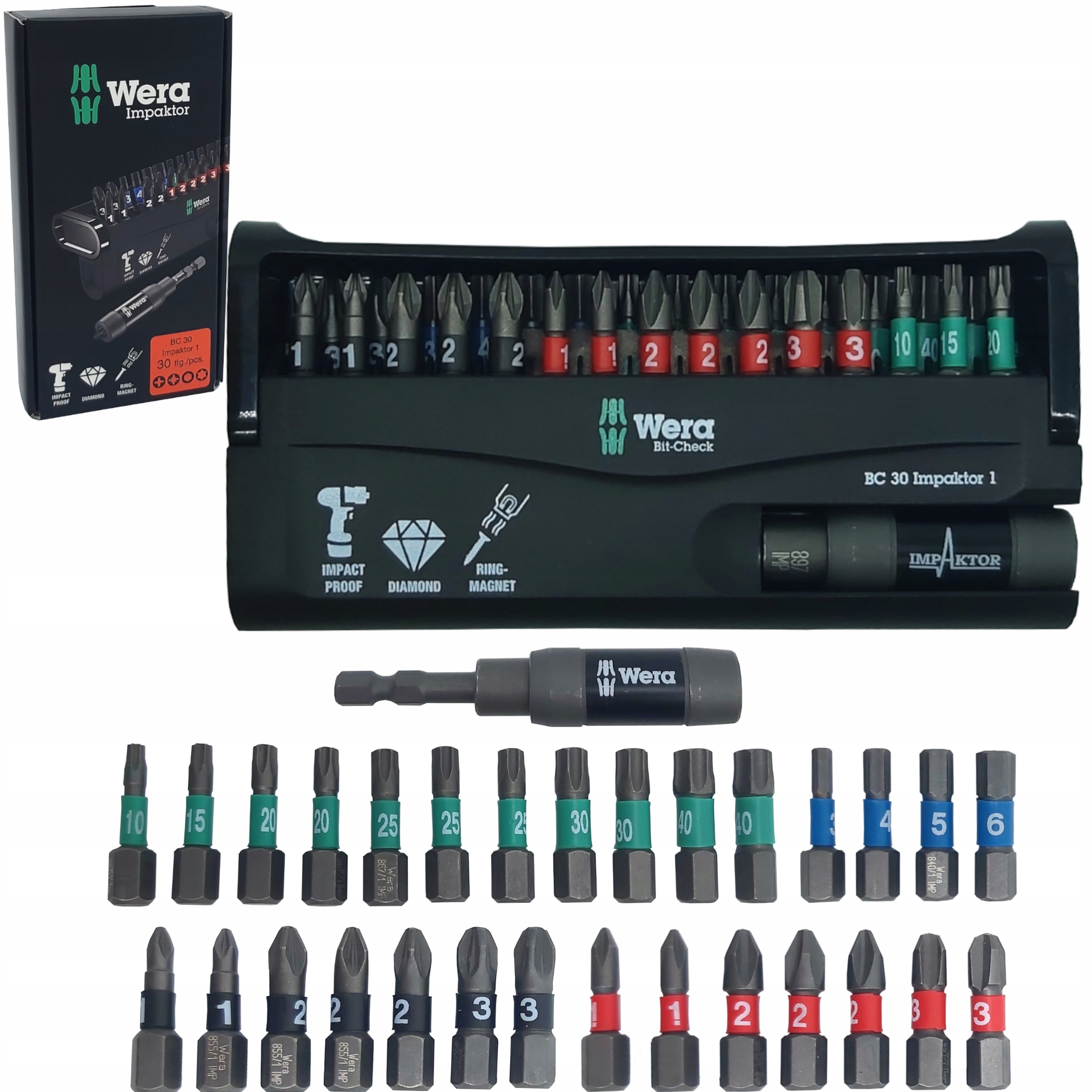 Wera Bit-Check 30 Impaktor 1 zestaw bitów 1/4" Ph Pz Tx Hx 25 mm w