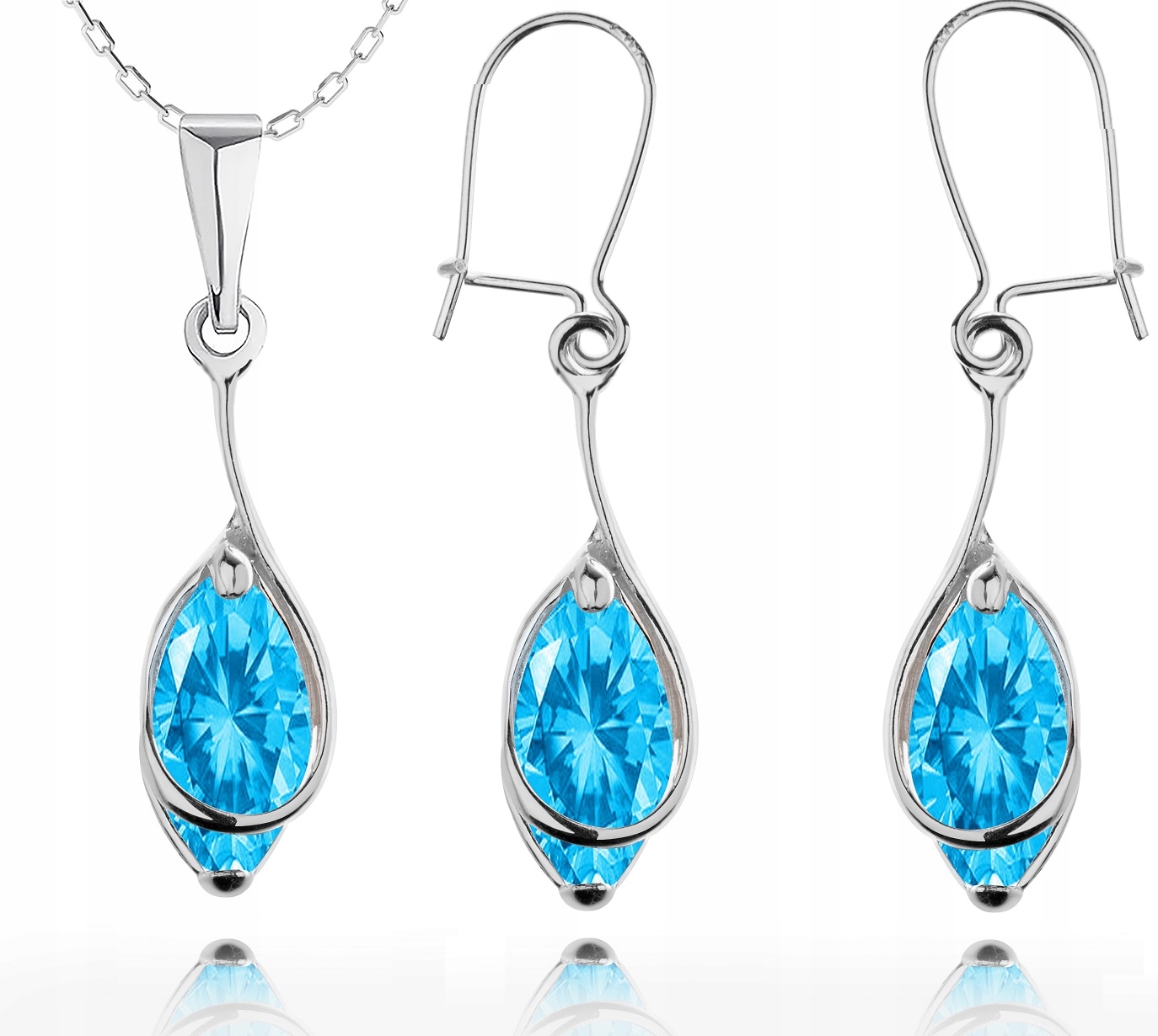 

Komplet Srebrnej Biżuterii Z Błękitnymi Cyrkoniami