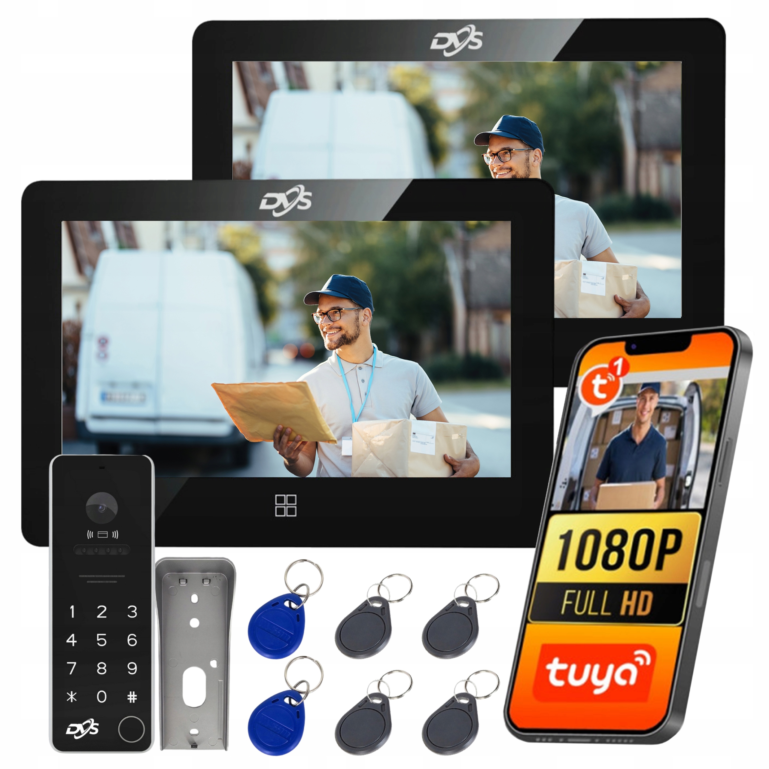 Videovrátnik Dvs WiFi Domofón 2 Dotykové Monitory Čierna Rfid Kľúčenka Tuya