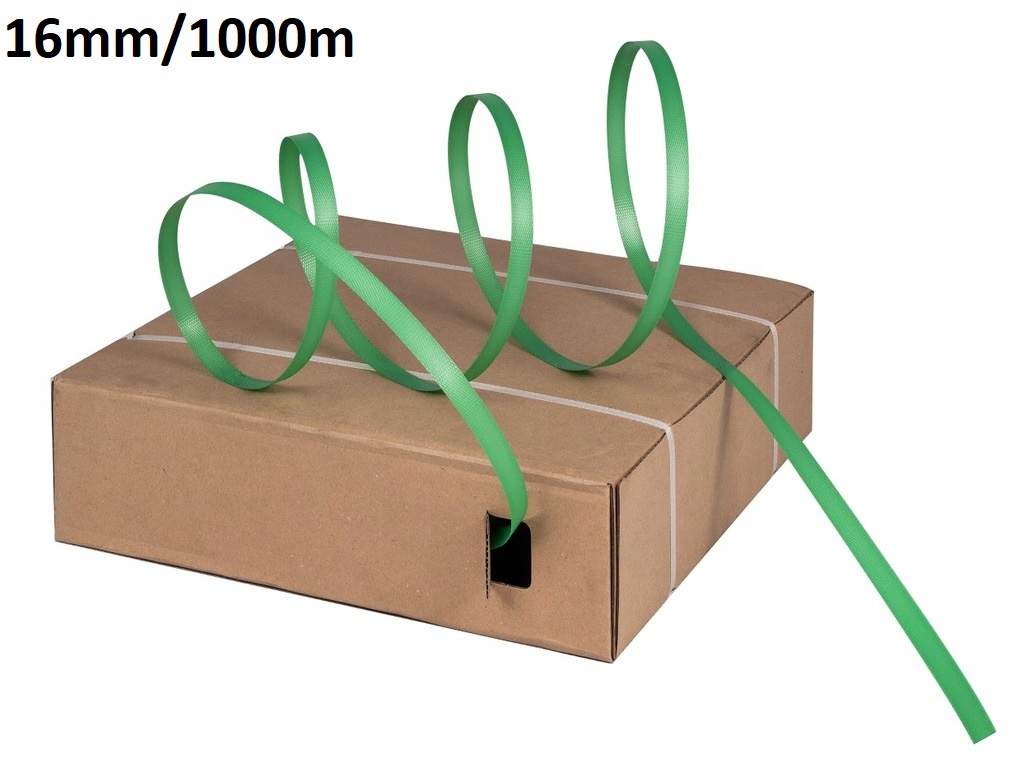16mm/1000m Taśma Pp w kartonie do bandowania Pakowania spinania zielona