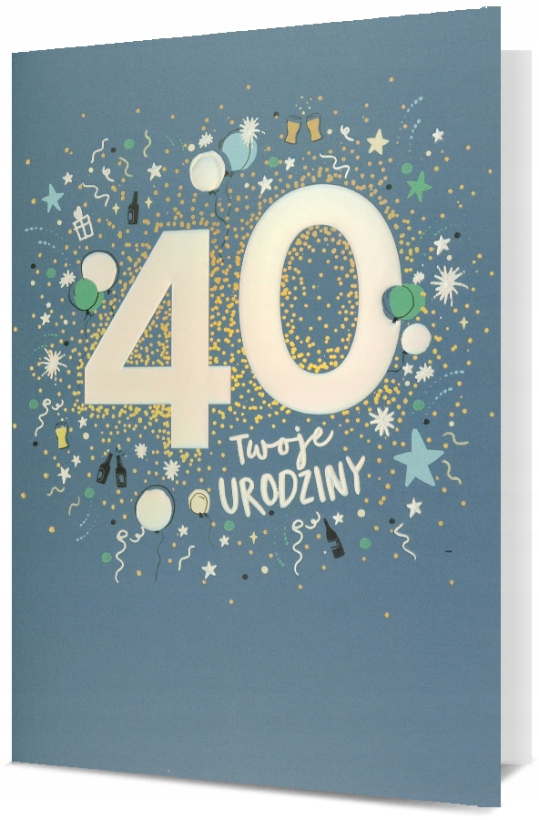 KARTKA NA URODZINY 40 CZTERDZIESTKA OZDOBNA Z DODATKAMI HM 2952