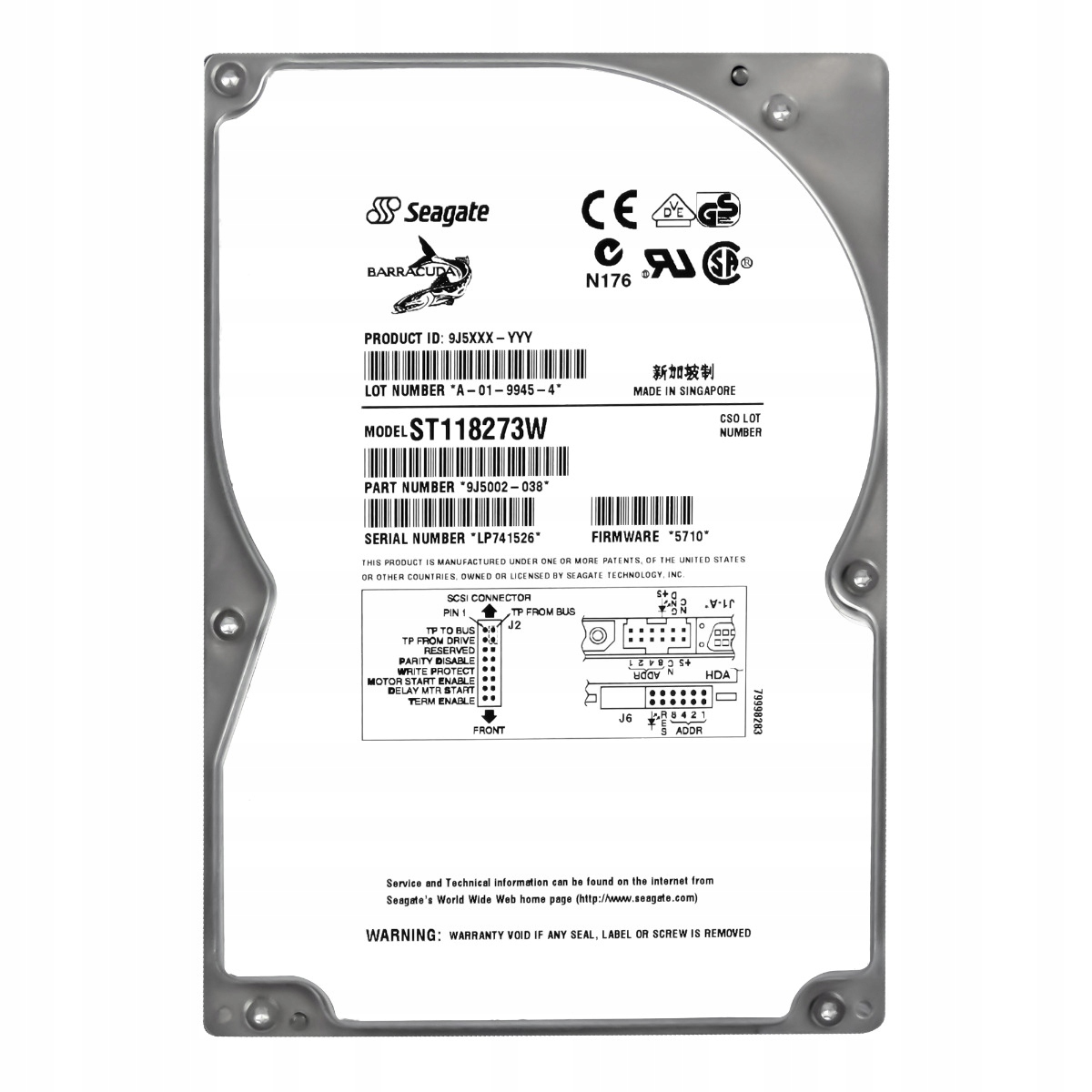 Seagate Barracuda 18.2GB 7.2K Ultra Scsi 3.5'' ST118273W