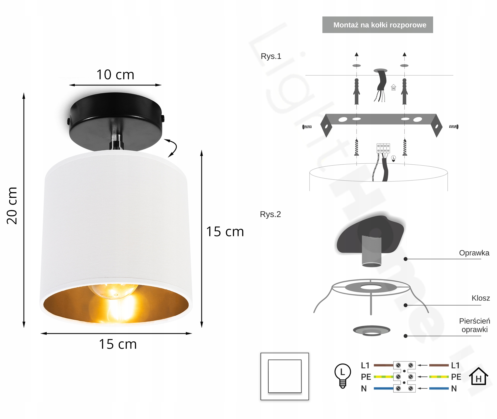 LAMPA WISZĄCA SUFITOWA KINKIET ZŁOTY PLAFON LED Szerokość produktu 15 cm