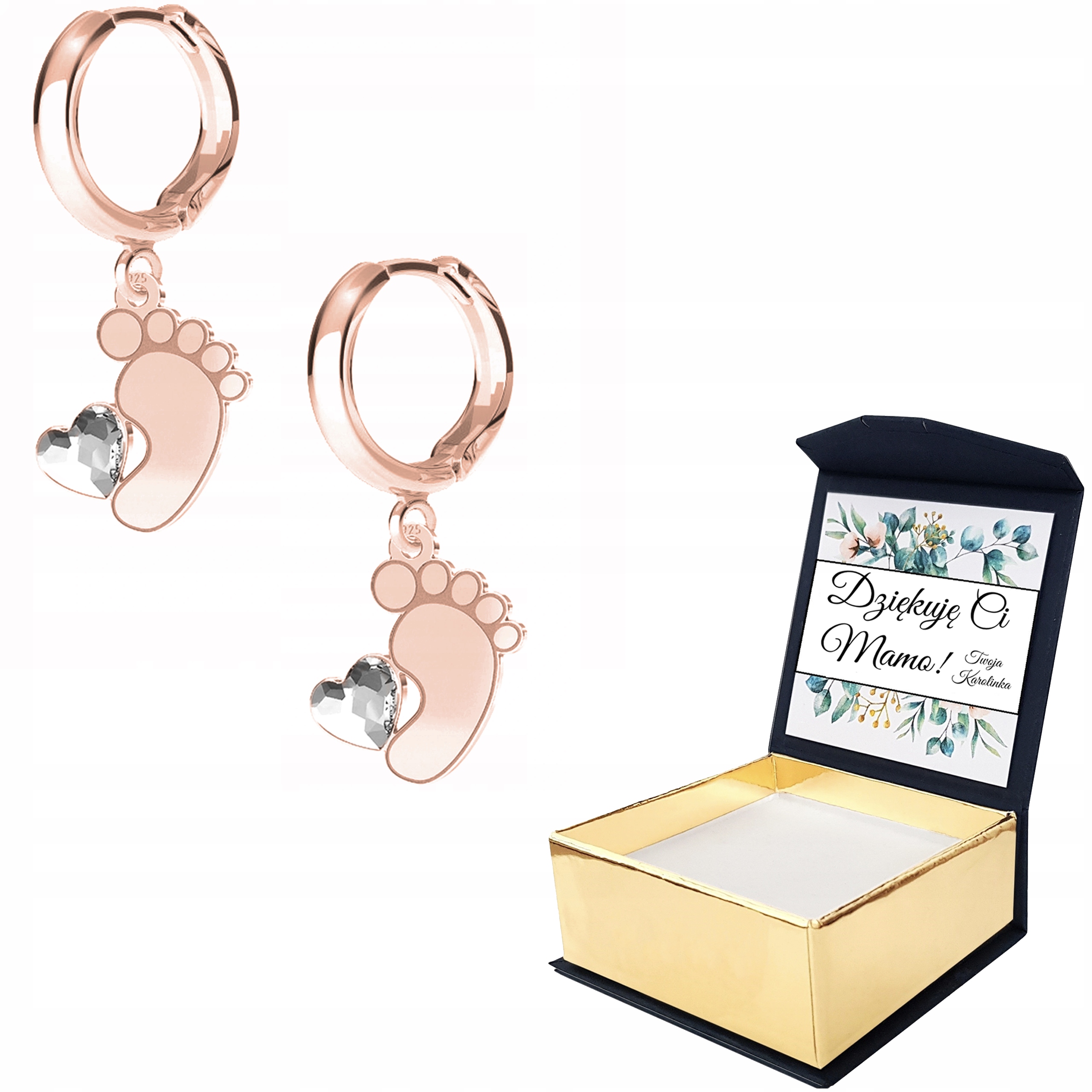 Náušnice růžové zlato Noha Zirkony Vlastní Potisk