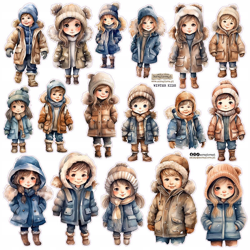 Naklejki Papierowe 24x24 ScrapLove Winter kids dzieci