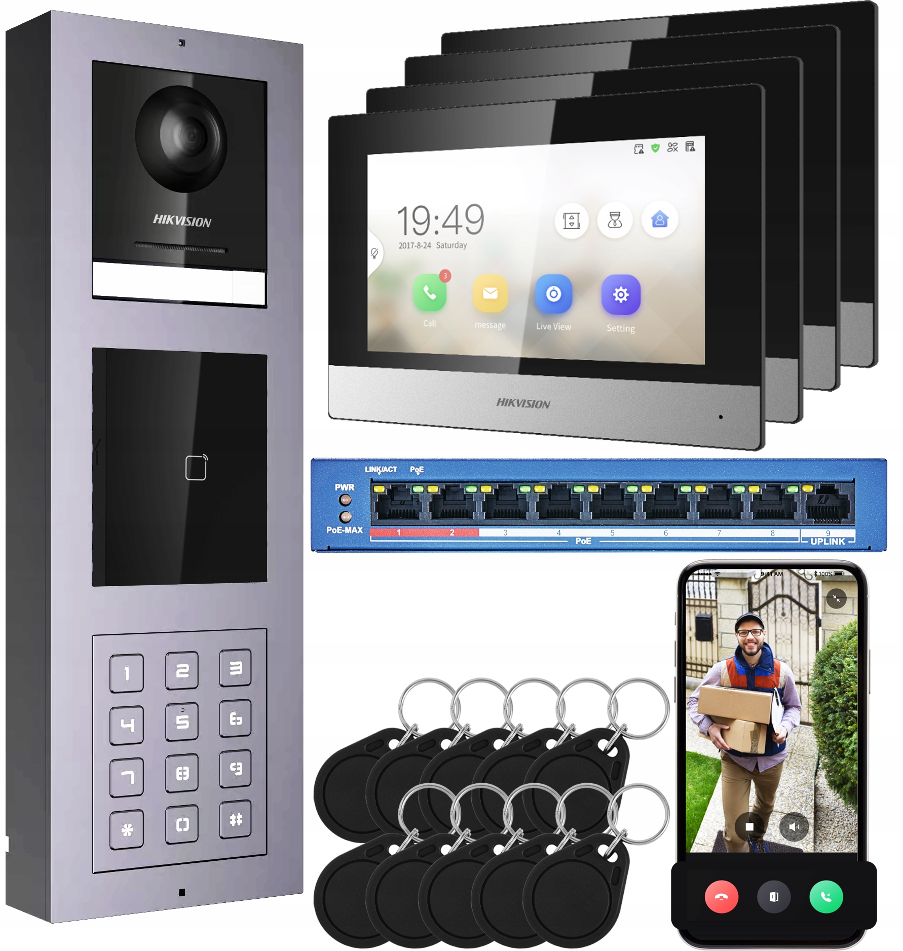 Videovrátnik Hikvision DS-KH6320-WTE1 Black 4x Dotykový monitor 7" Čítačka