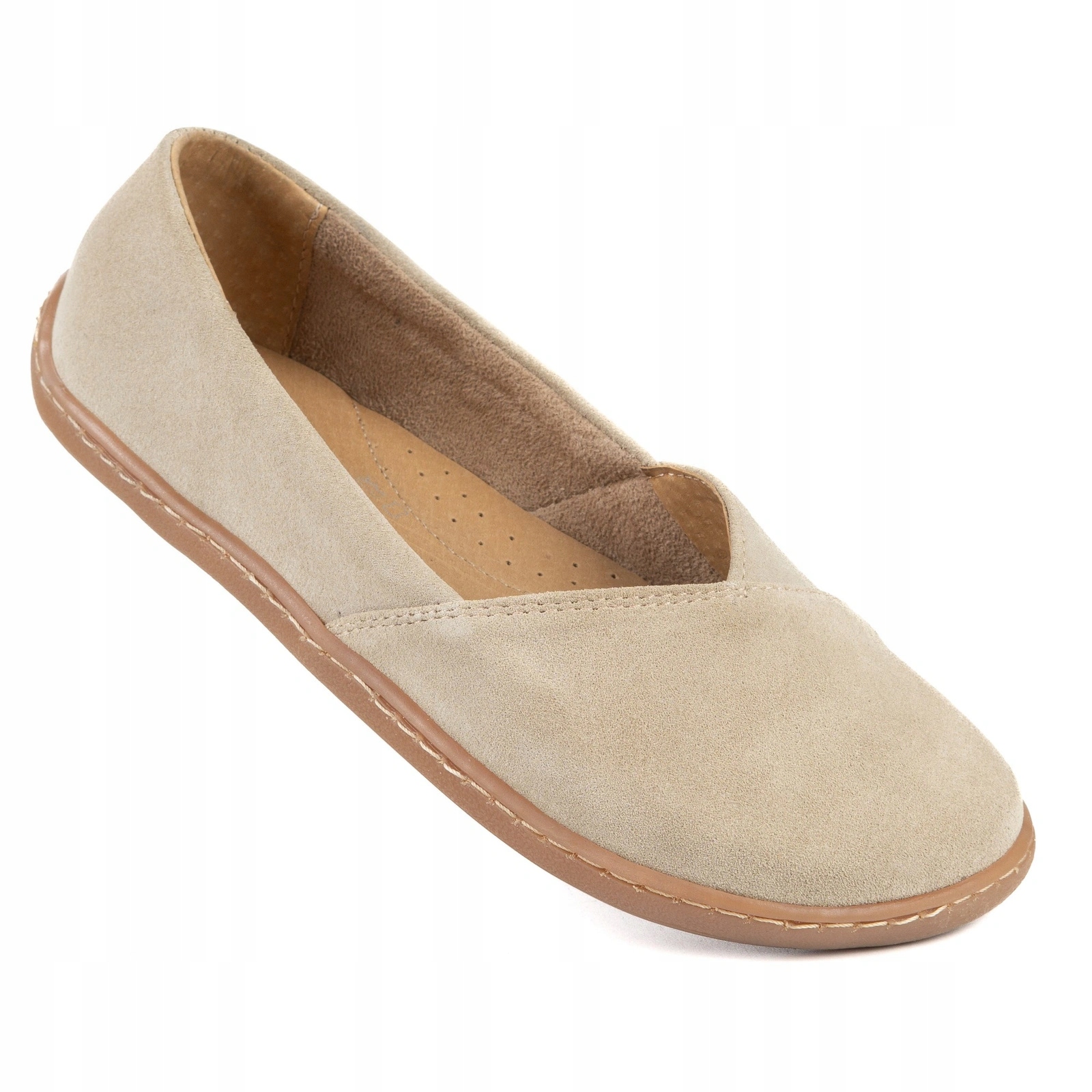 Kožené dámské baleríny typu barefoot na široké chodidlo Ease velurové ecru 40
