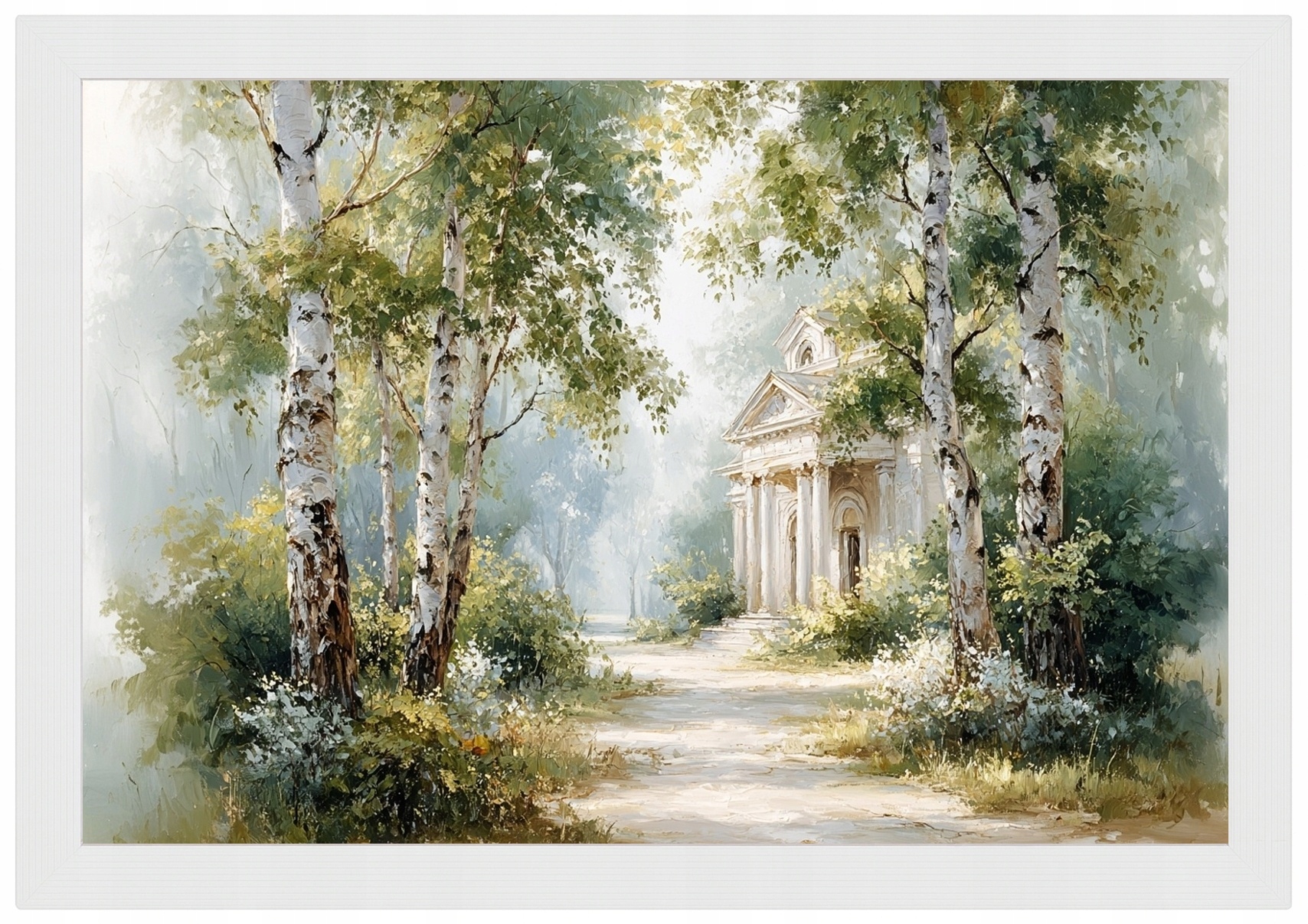 Plakát Rámeček Plakát Dřevěná Krajina Les Park Břízová Cesta Kostel 60x40