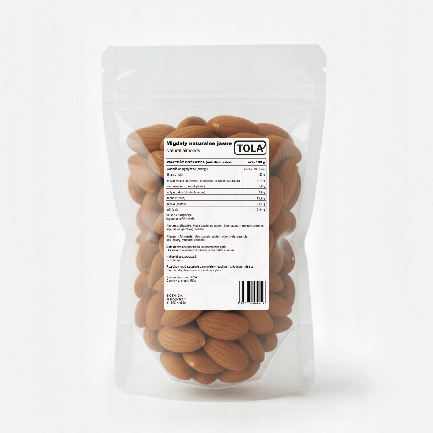 Levně Mandle přírodní světlá 2 kg – bez přísad, vysoká kvalita Tola