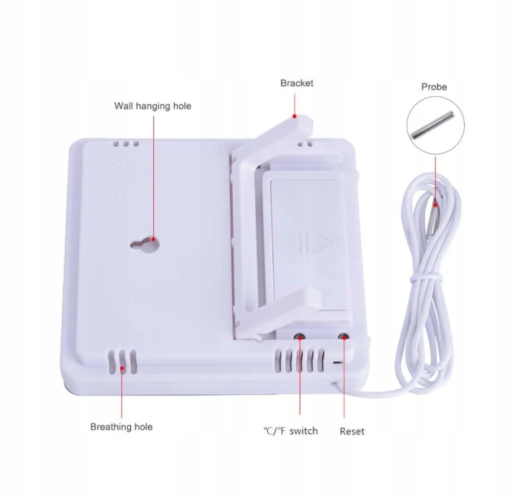 Stacja Pogody Termometr Higrometr Zegar LCD Data Czujnik Cyfrowy SONDA Model 507002