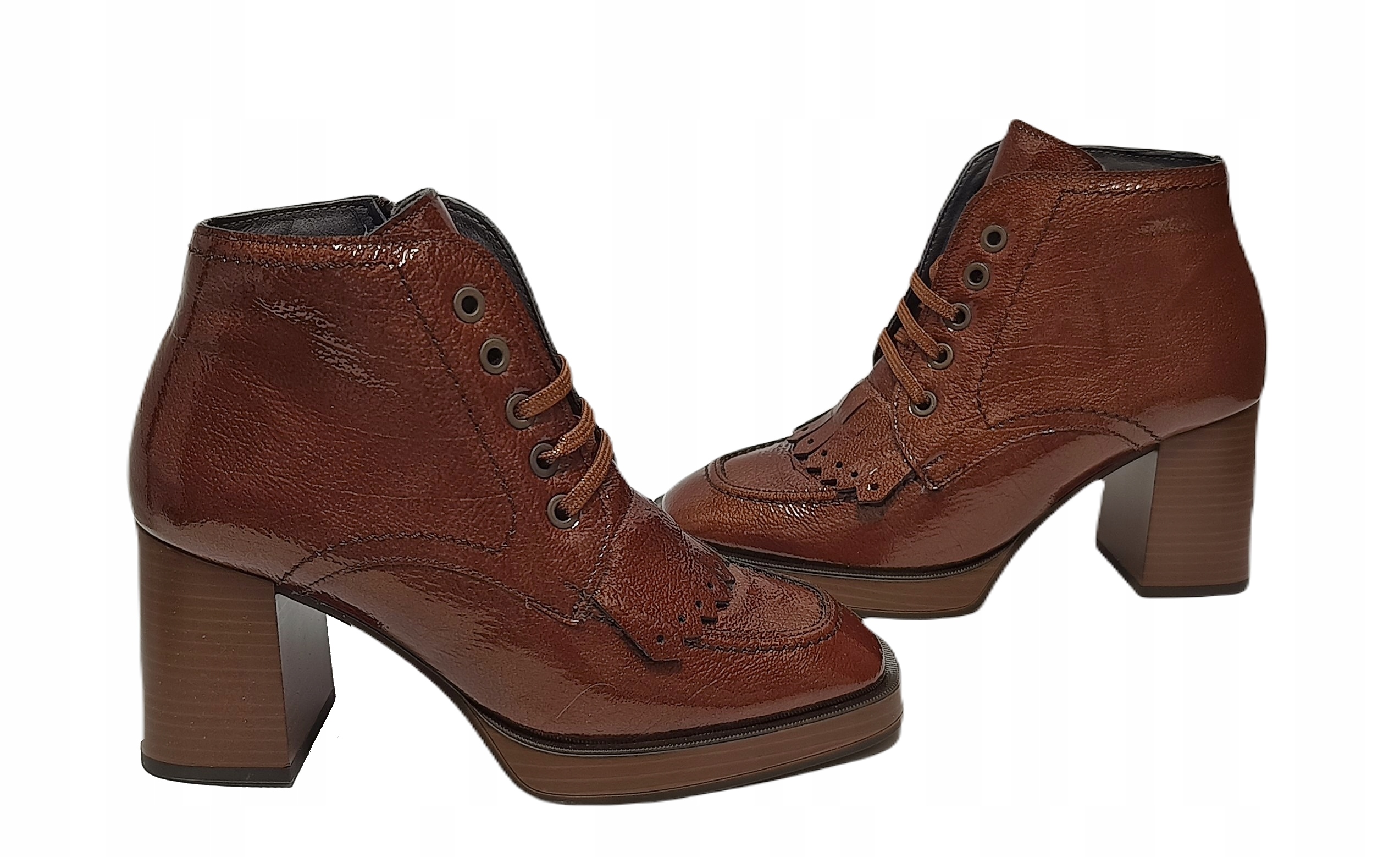 Dámské kotníkové boty podpatek kůže lak Pitillos 10197 cuero hnědá r41