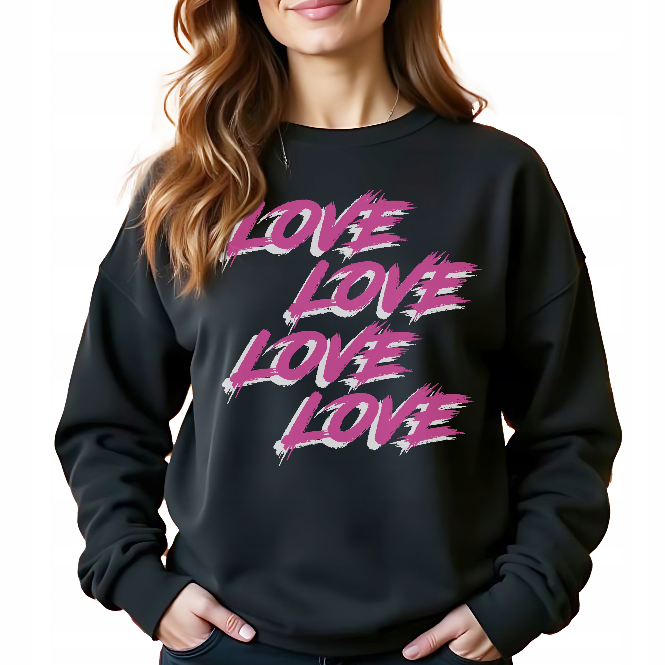 Love Love Černá bavlněná Mikina Stylová Bez Kapuce Jako Dárek Velikost M