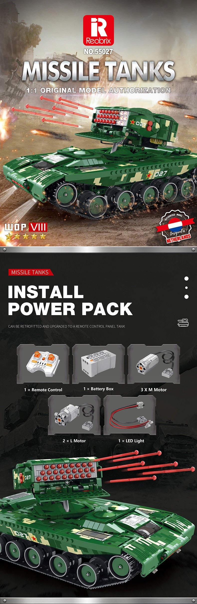 KOCKY REOBRIX RAKETOMET RC VOJENSKÝ TANK 1488 KOCIEK Vek dieťaťa od 14 rokov