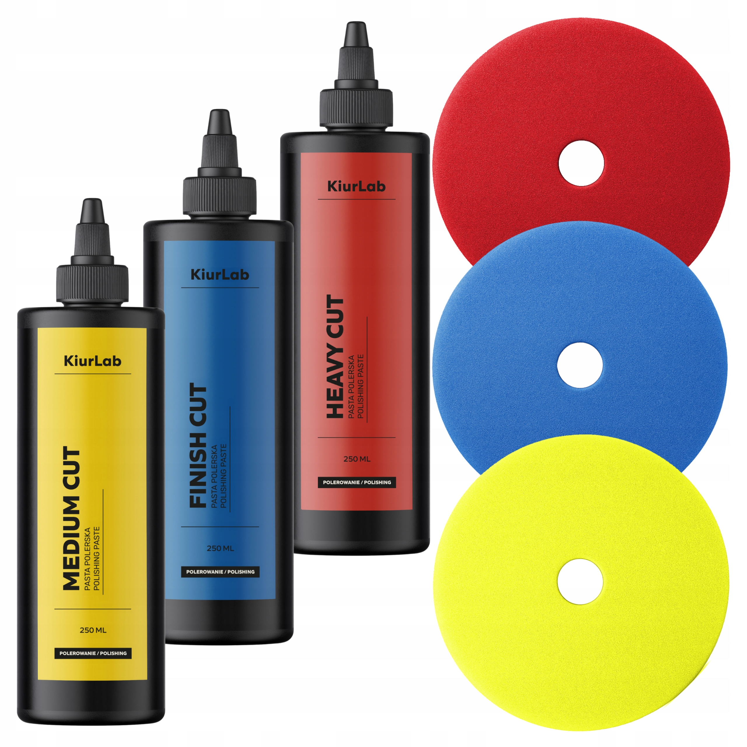Zestaw Do Polerowania Lakieru KiurLab 3x Pasta Polerska 250ml +3x Pad Honey