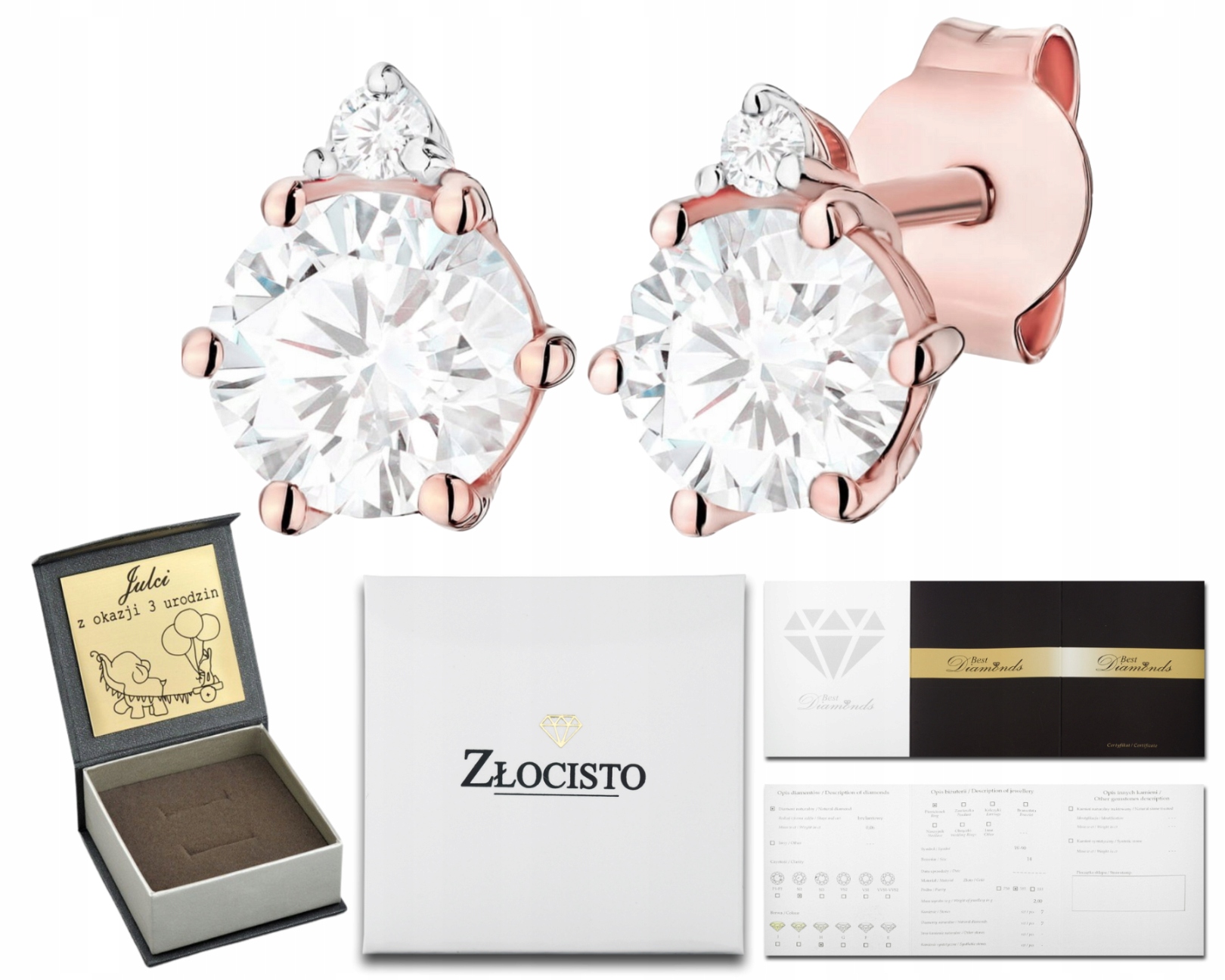 Růžové Náušnice S Diamanty Gravírování Dárek 585