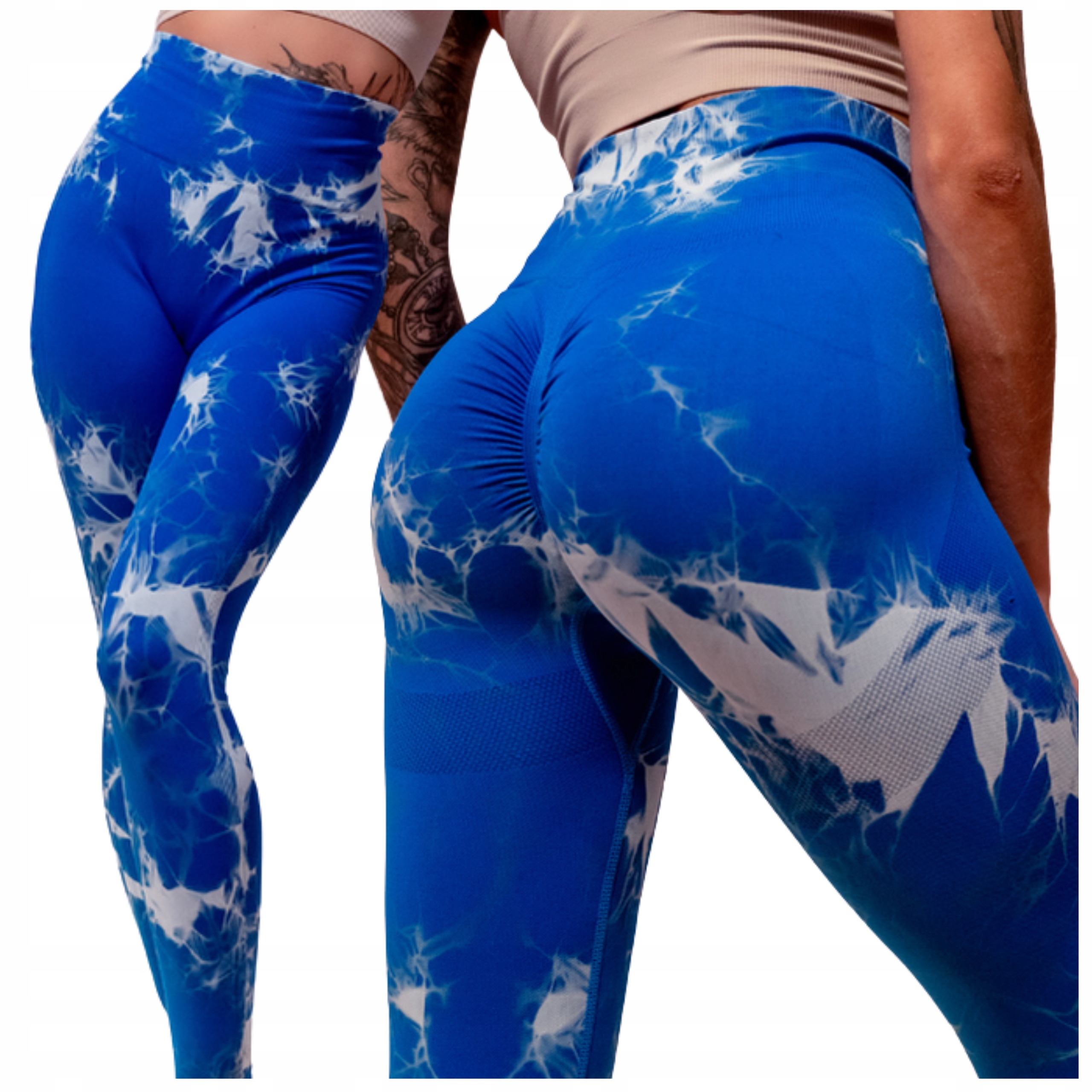 Legginsy Sportowe Damskie Push Up Niebieskie Leginsy Na Siłownie Getry L