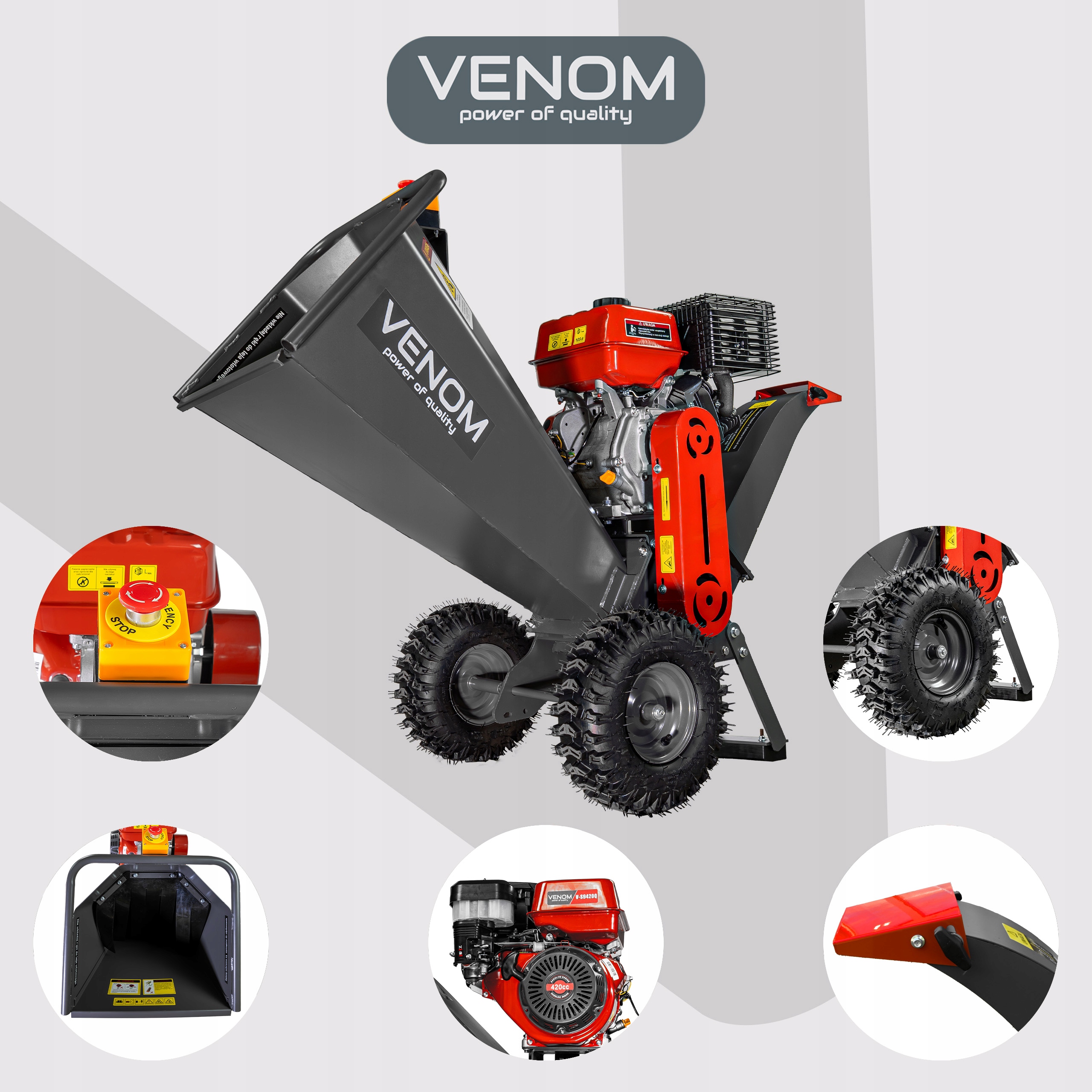 POTĘŻNY ROZDRABNIACZ SPALINOWY DO GAŁĘZI 120MM MOCNY SILNIK 420CC STABILNY Stan opakowania oryginalne