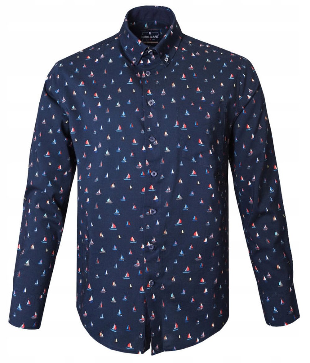 Tmavě modrá košile s jednoduchým střihem s plachetnicemi Pako Jeans L