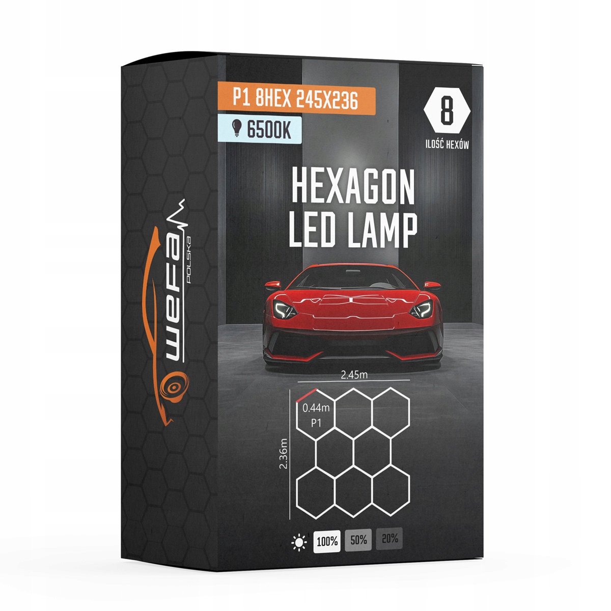 3 režimy jasu Lampa Hq Led Hexagon P1 8HEX 243x236 Dílna Garáž Obývací pokoj
