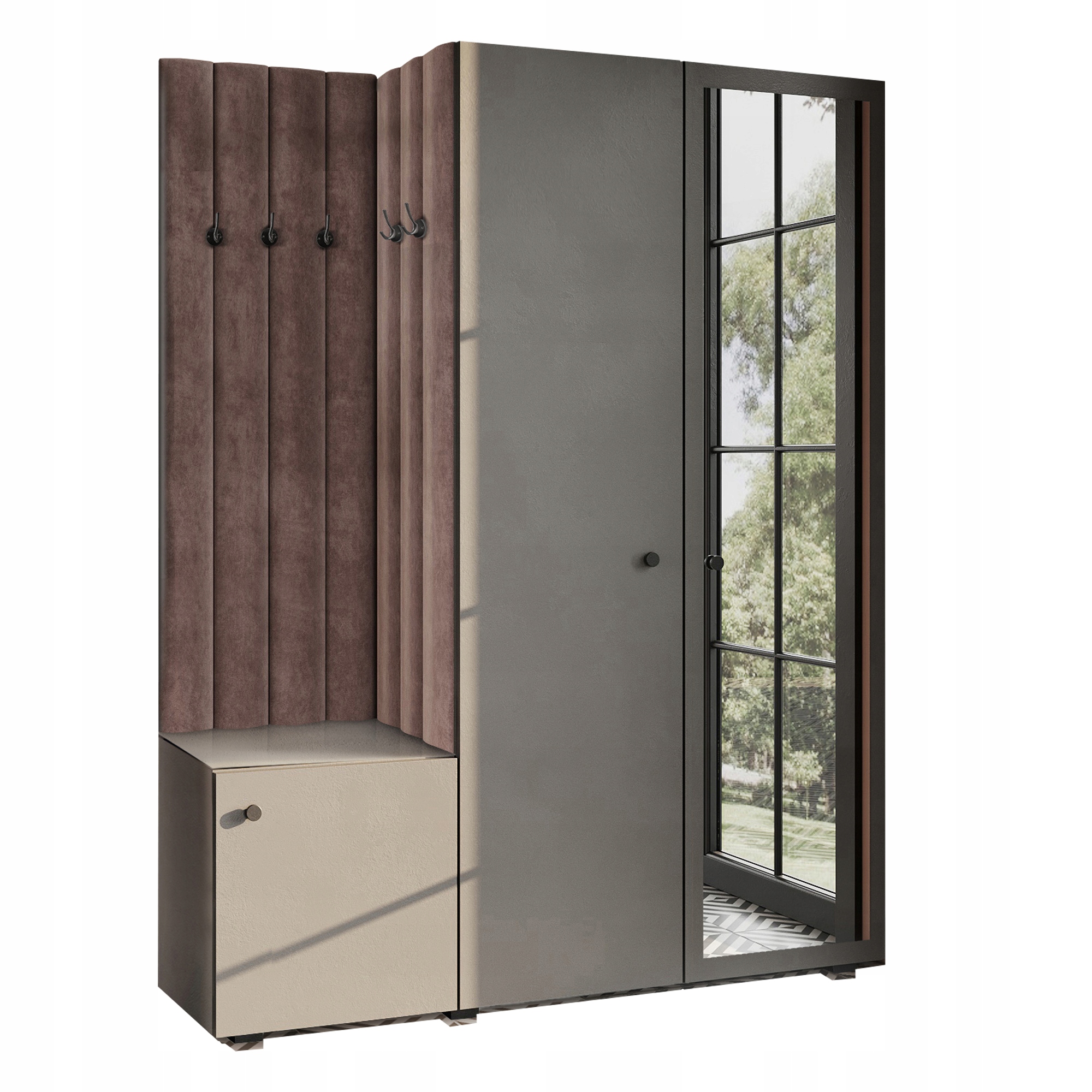 Šatna Do Předsíně Se Sedákem Se Zrcadlem Šedá Knoflíková Černá 87