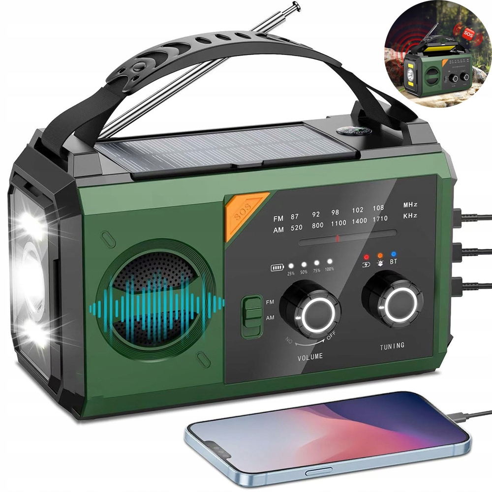 Radio Turystyczne Z Powerbankiem 20000MAH Ładowanie Słoneczne Na Wyprawy