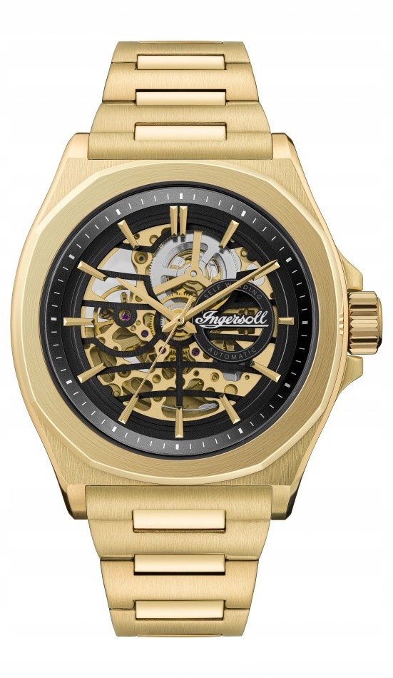 Zegarek męski Ingersoll I09305 złoty klasyczny skeleton