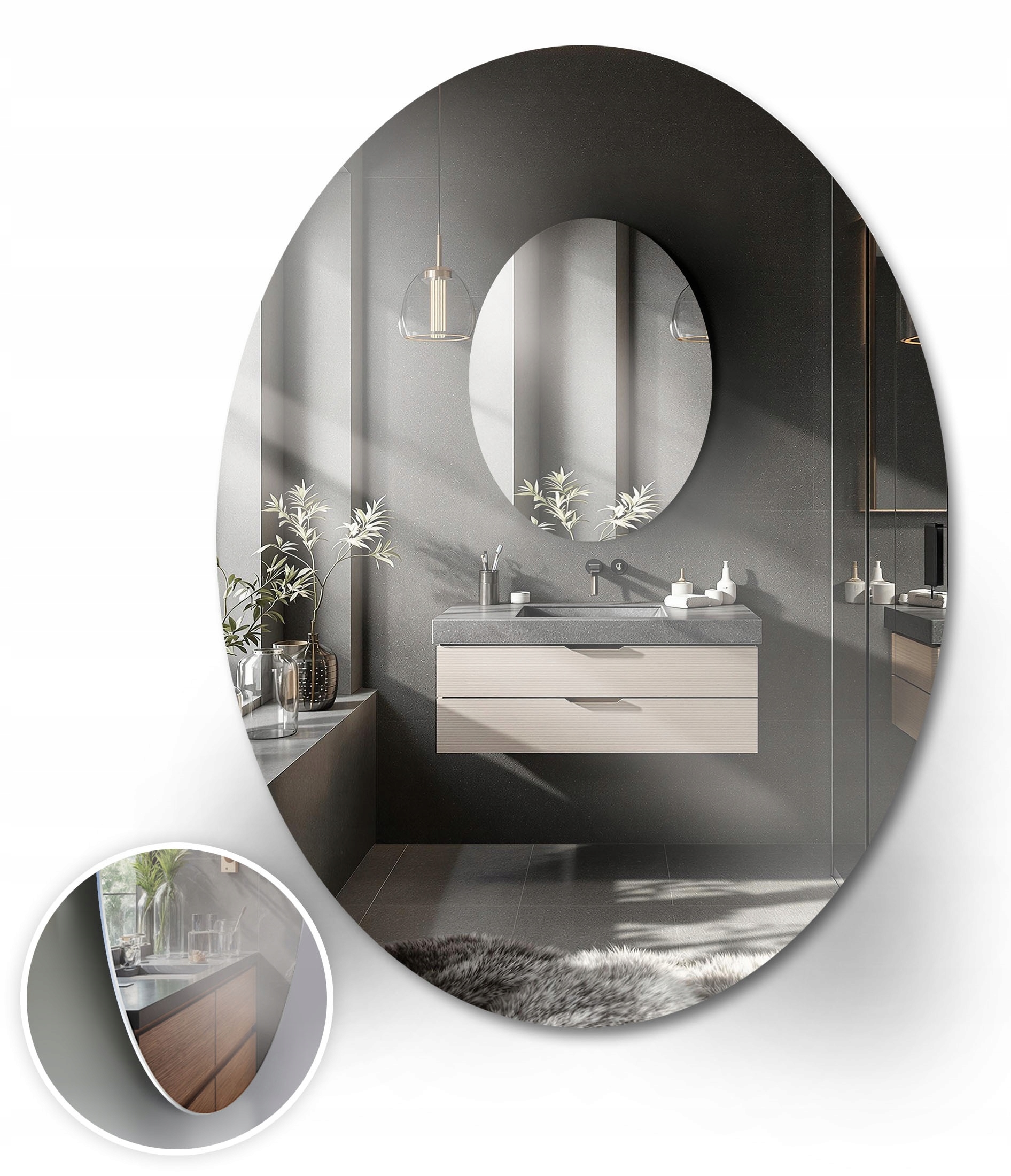 Lustro Srebrne Klasyczne Owalne Elipsa 90x70 CM Szlifowane