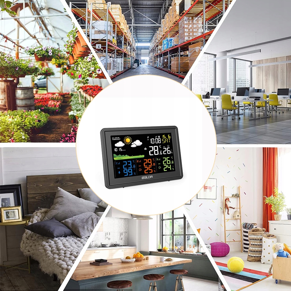 DOMOWA STACJA POGODOWA POGODY HIGROMETR BAROMETR TERMOMETR ZE 3x CZUJNIK Zasilanie sieciowe