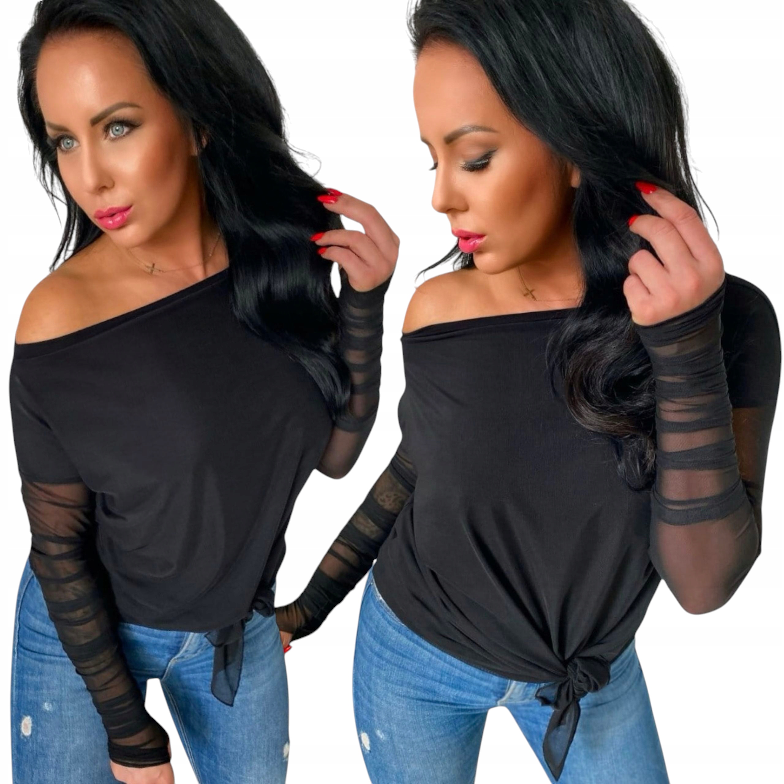 Černá oversize halenka volná elegantní večerní Sexy rameno síťovina S 36