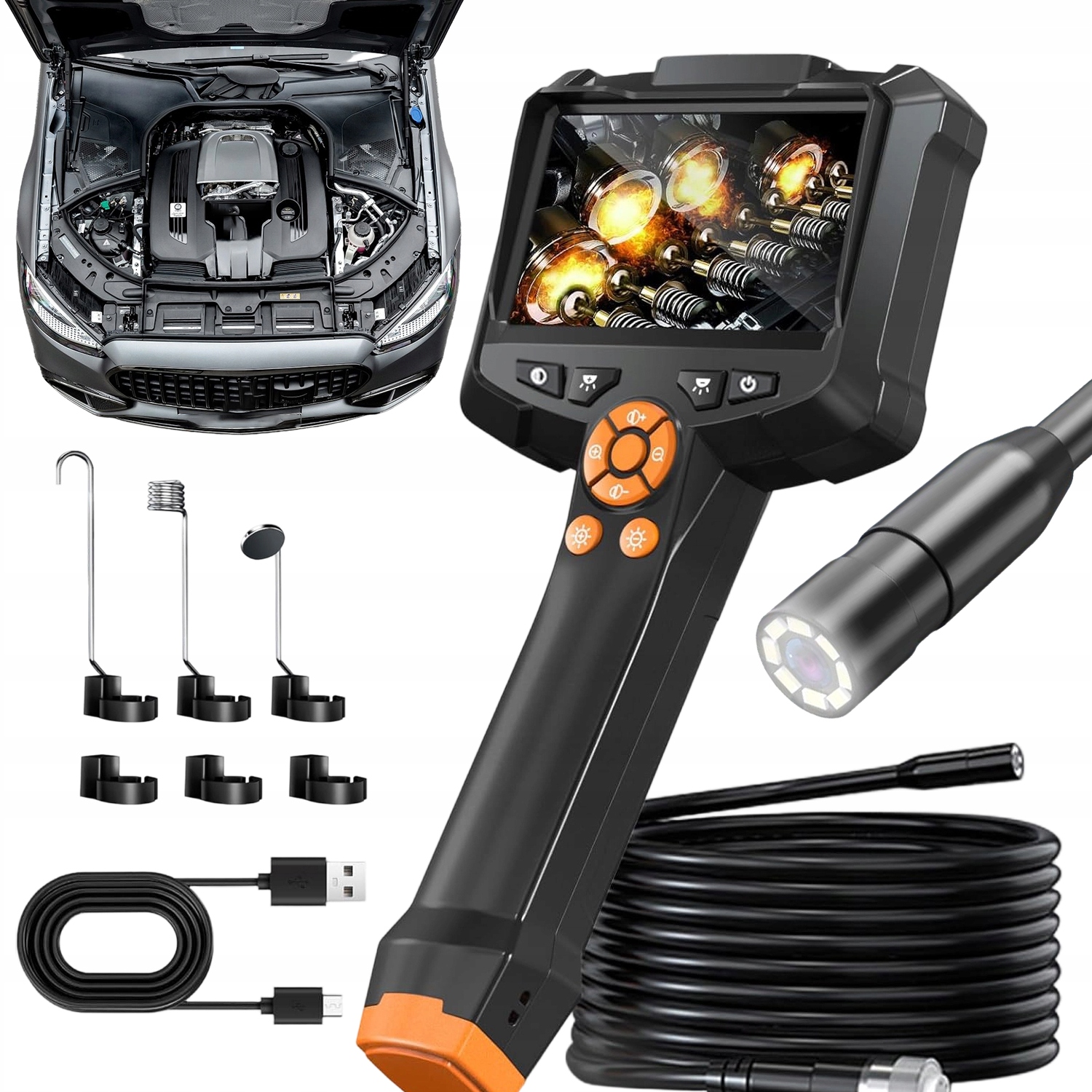 Endoskopická Inspekční Kamera Endoskop 5 M Hd 4.3" Pevný Kabel 1080P IP67