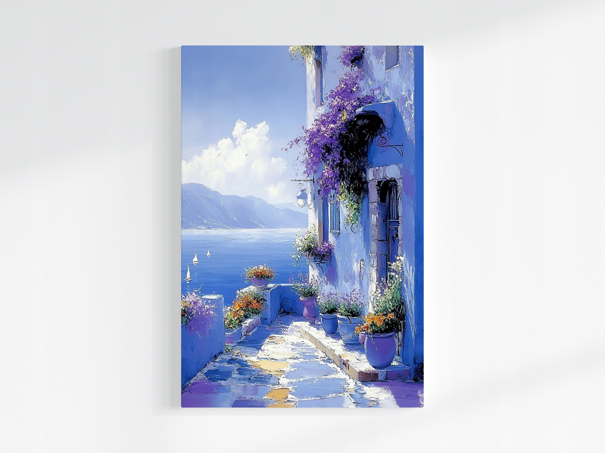 Obraz Na Plátně Canvas Krajina Pohled Řecko Moře Dům Terasa Květiny 80x120