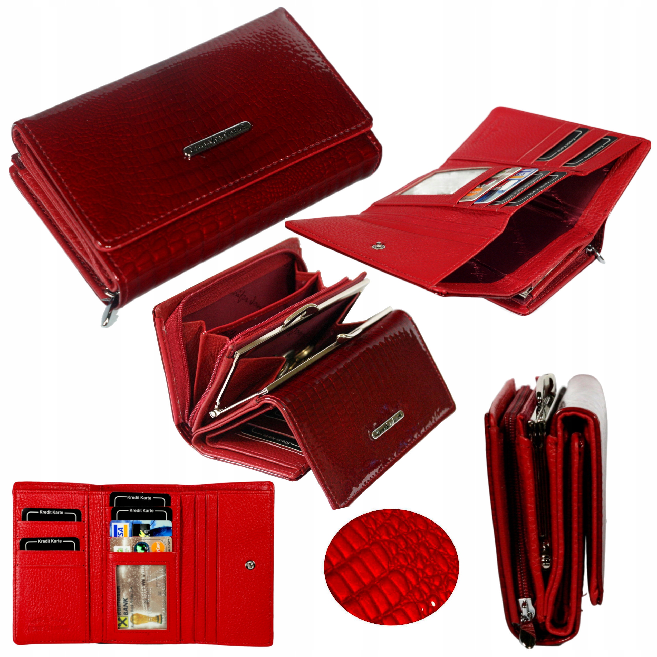 Dámská kožená peněženka červená lakovaná malá Rfid bižuterie