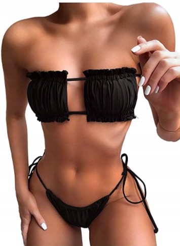 

Strój Kąpielowy Bikini Bandeau Marszczony Czarny L