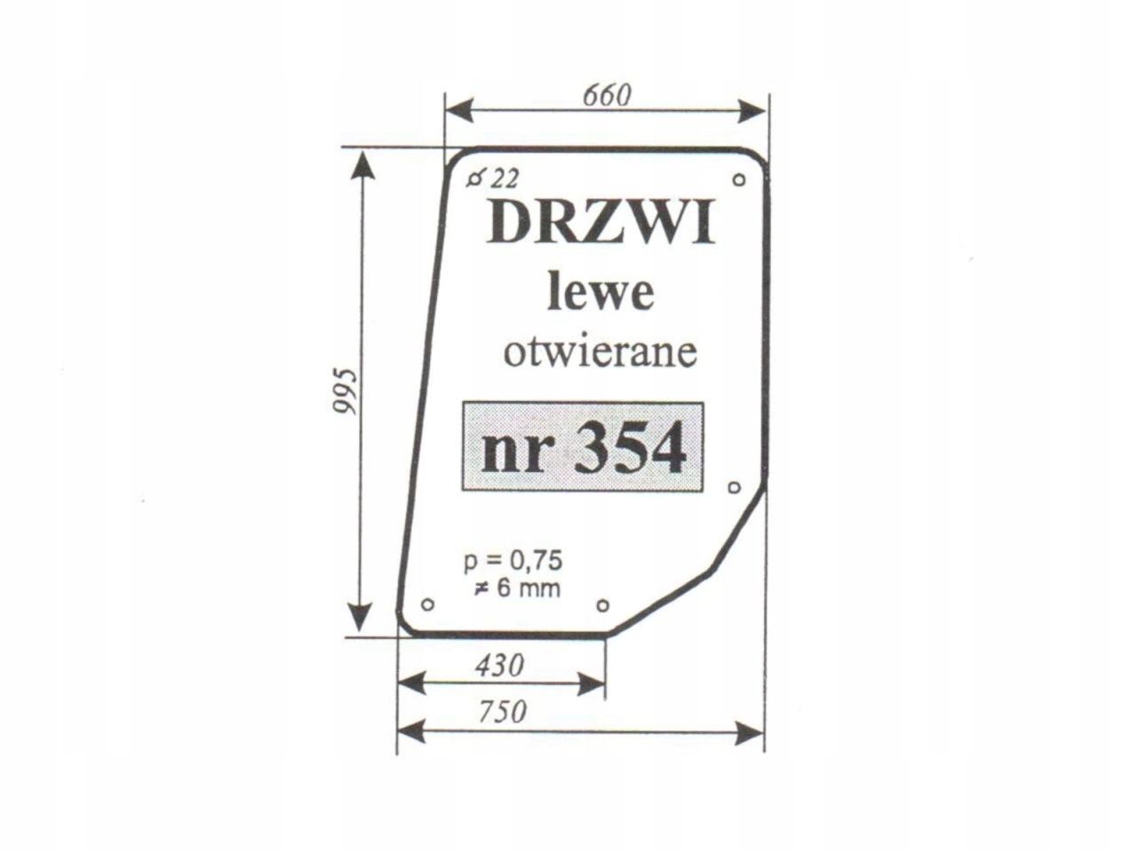 СТЕКЛО ЛЕВОЙ ДВЕРИ OSTROWEK 354