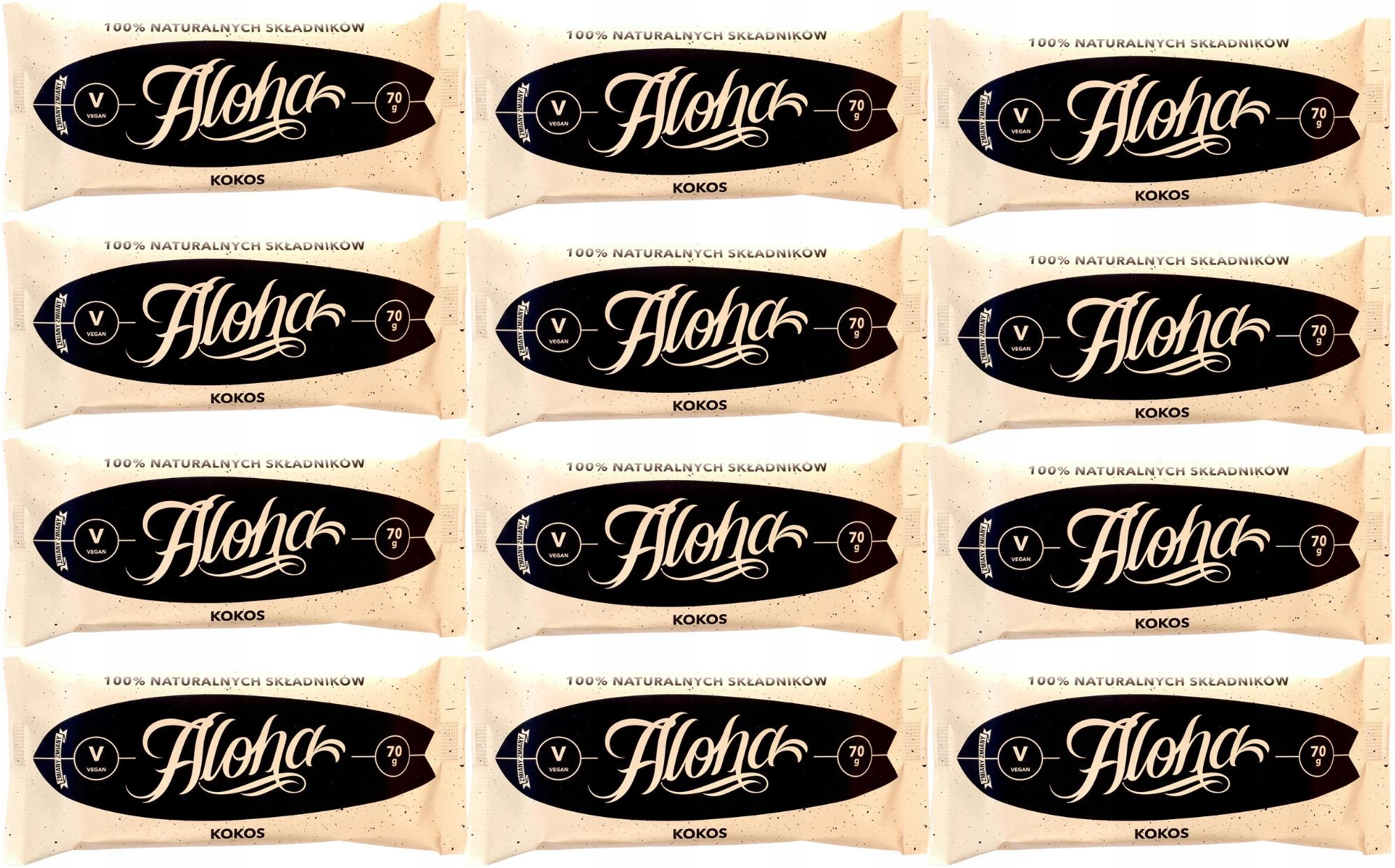 Levně Sada 12 X Tyčinek Aloha 70 G Kokosová Bez Cukru Veganská Bez Lepku Raw
