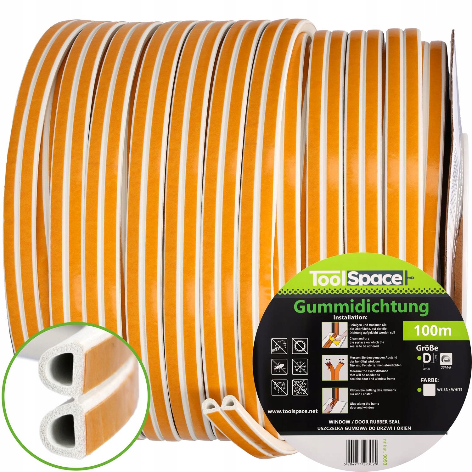samolepicí těsnění na okna D 100 m Bílé gumové těsnění dveří