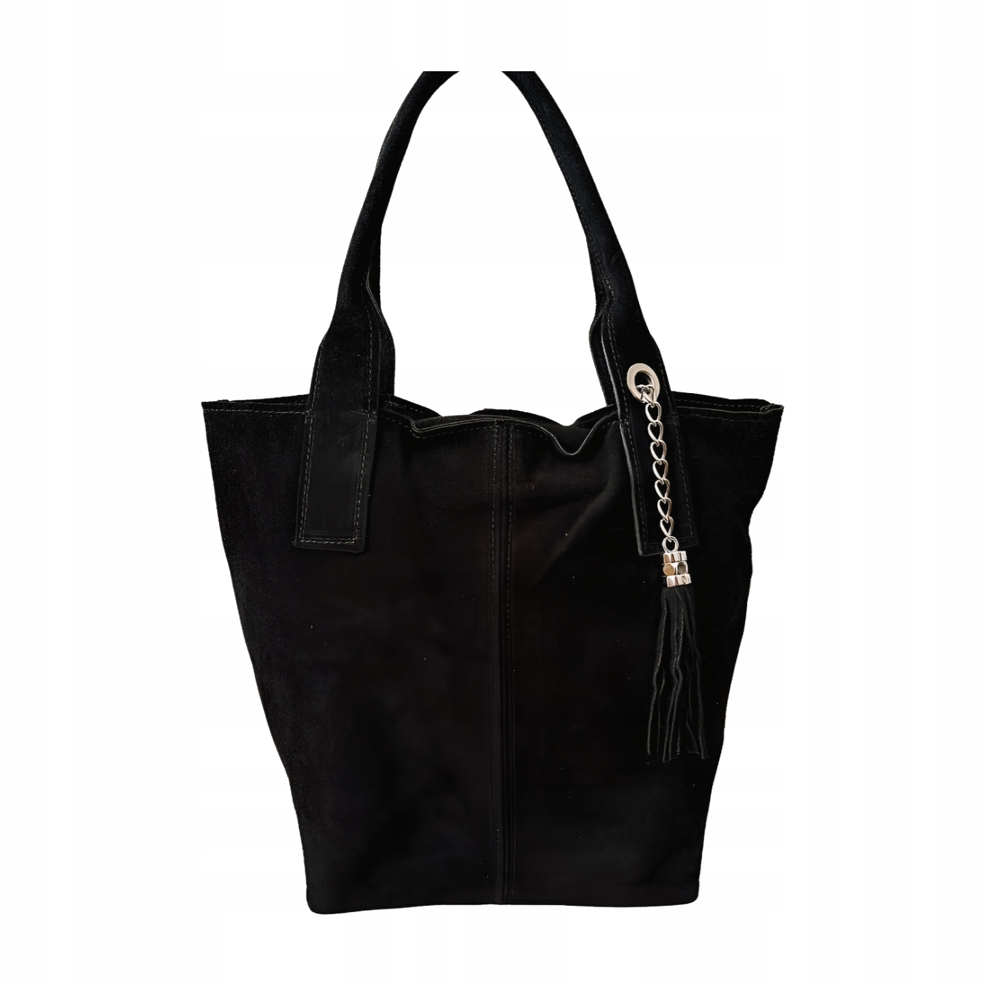 Taška na rameno typu shopper, semišová, černá s prošíváním