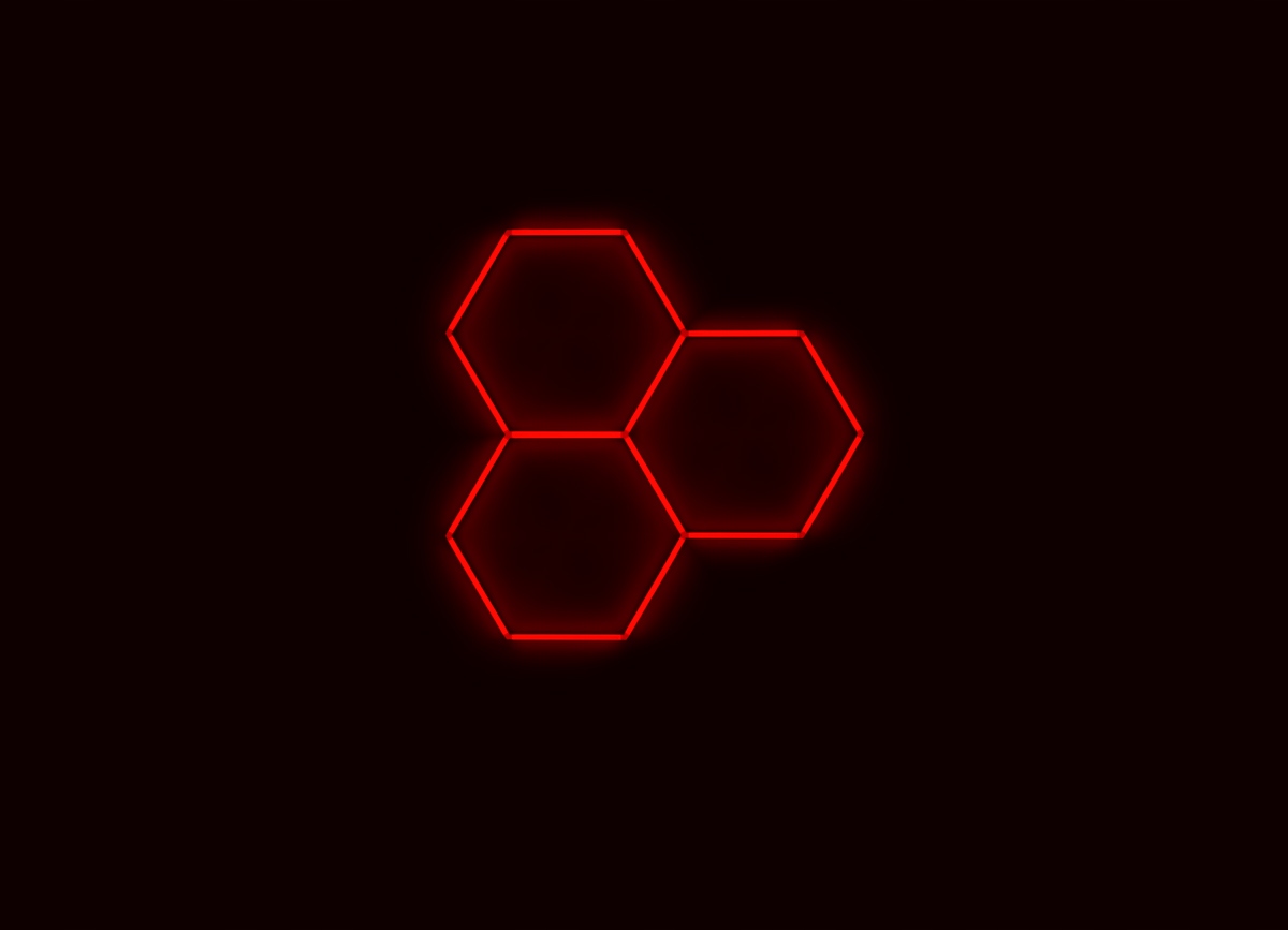 Kompletné Led hexagónové svietidlo červené, rozmer 3 elementy 168 x 166 cm