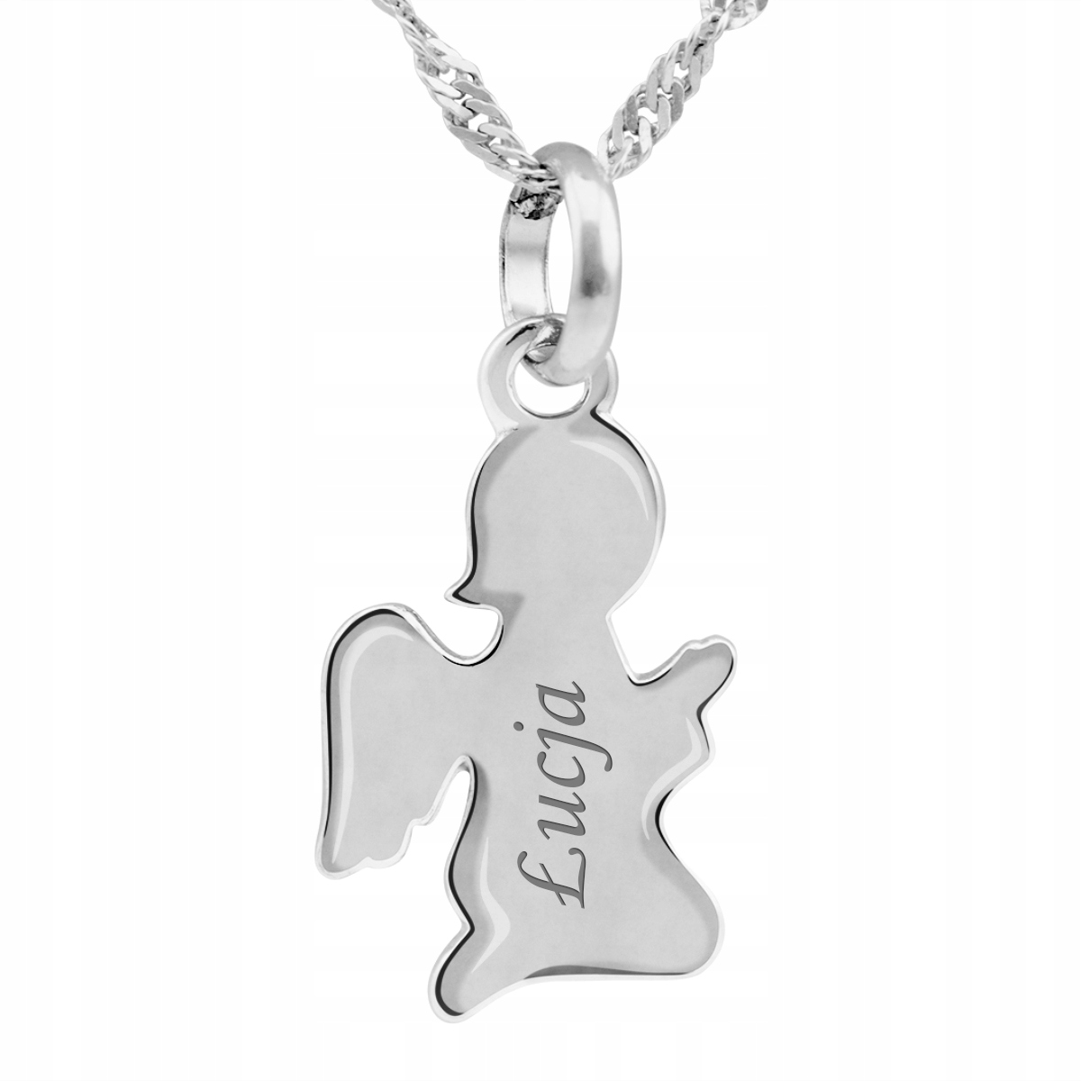 Srebrny naszyjnik pr.925 Aniołek Grawer Splot Singapur