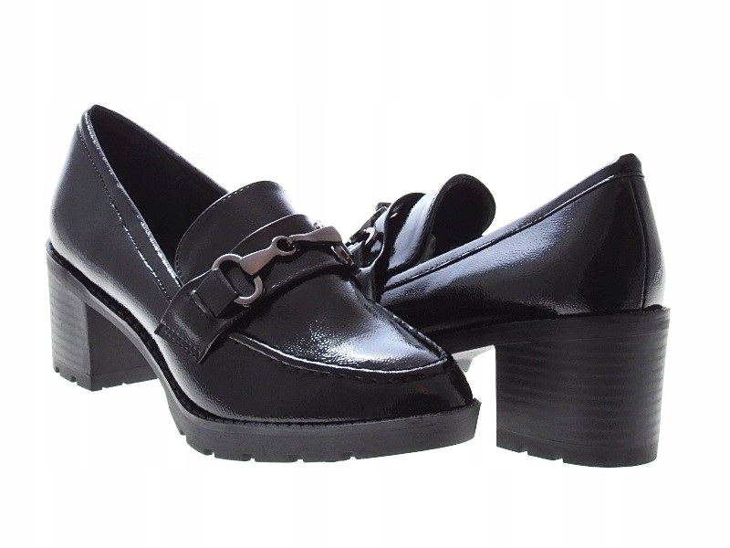 Lakierowane czarne półbuty na słupku black r.37 Rozmiar 37