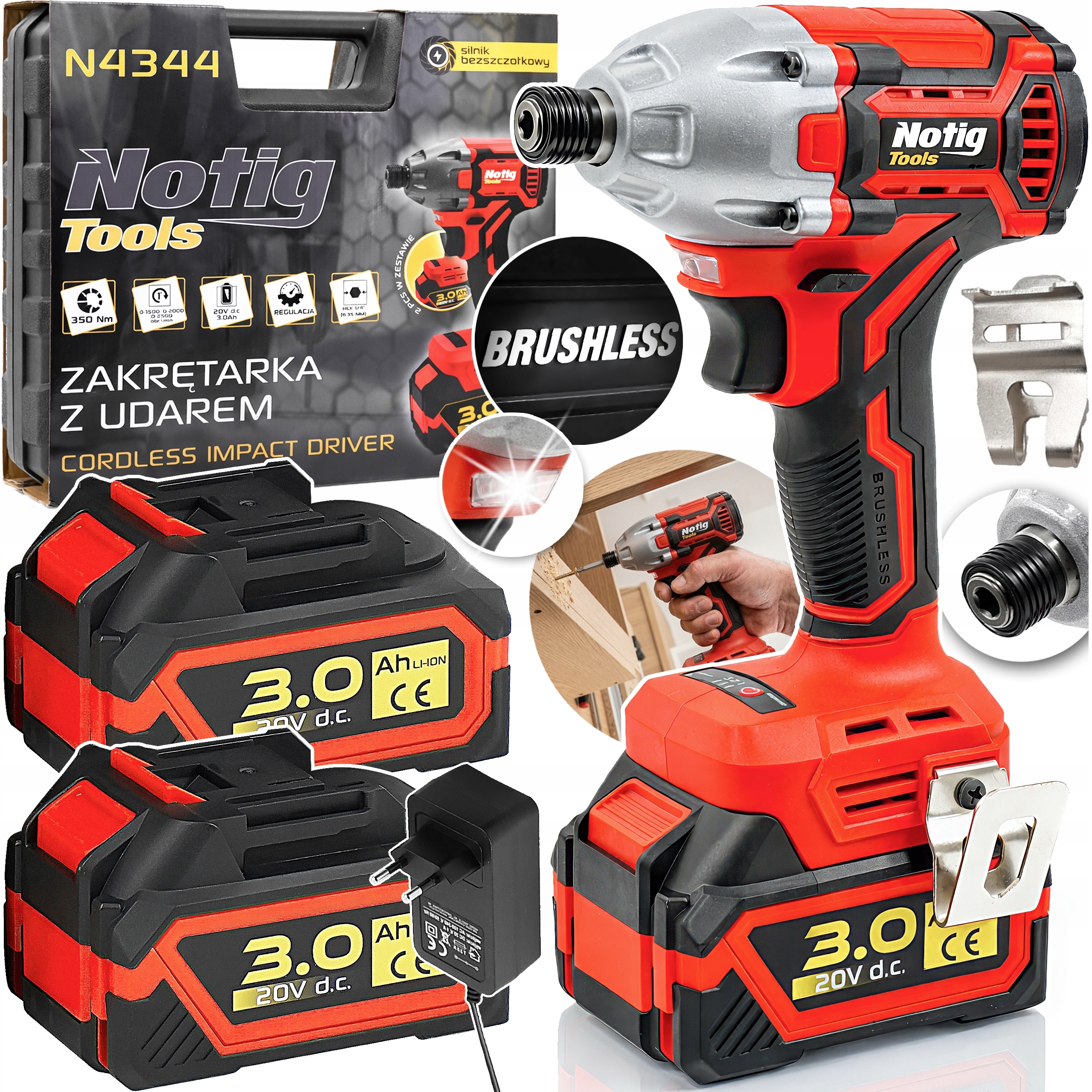 Zakrętarka Z Udarem 20 V, 2x3,0 Ah Bezszczotkowa Notig Tools