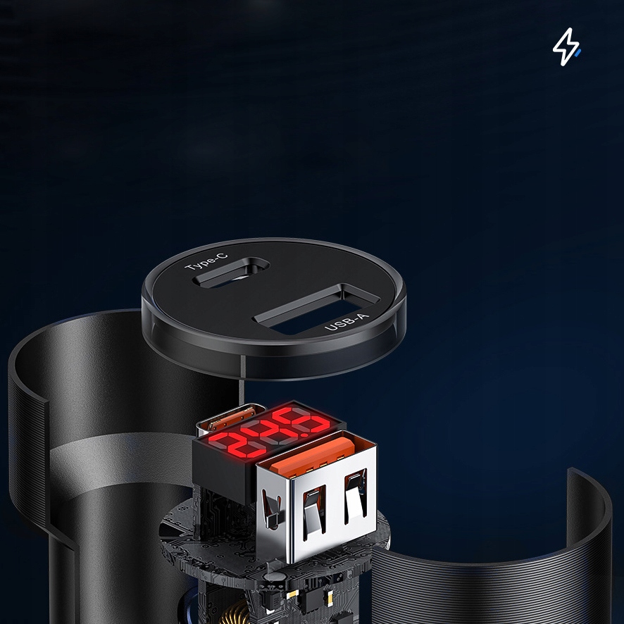 Super SZYBKA ładowarka samochodowa TOOCKI USB / USB-C 75W QC PD + MIERNIK Producent Toocki