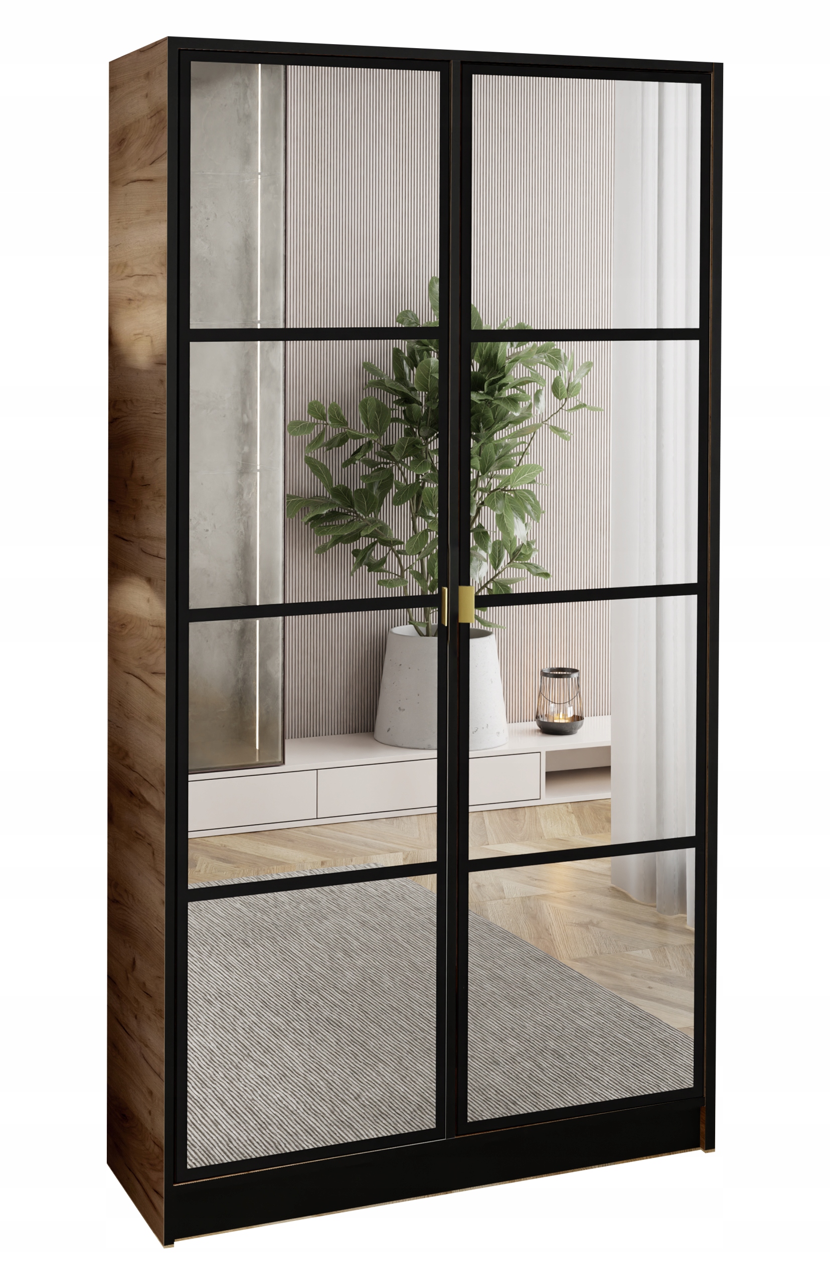 Dvoudveřová Skříň Lumi 105 2D Craft se zrcadly Eden, zlatá úchytka