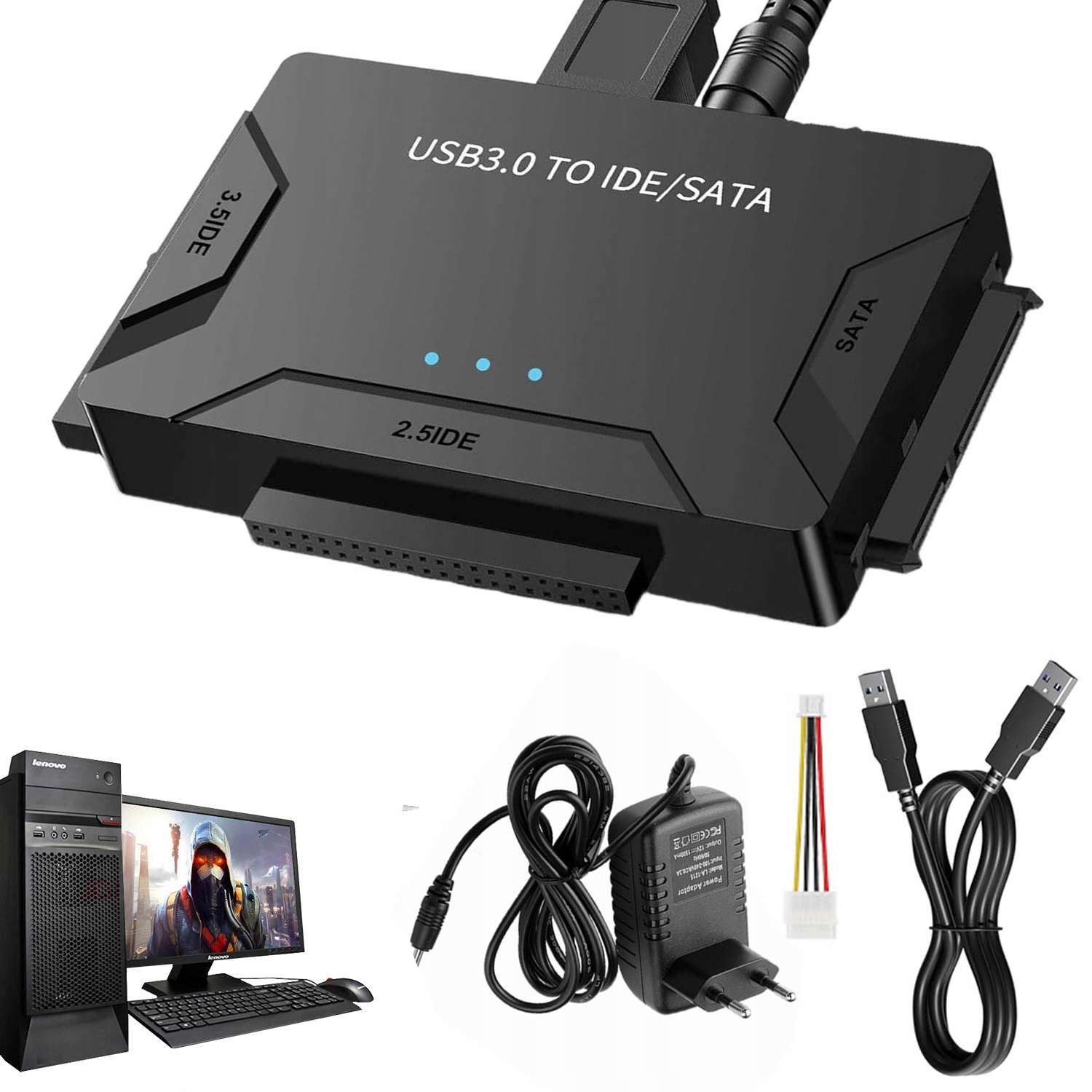 Usb 3.0 Adaptér Disku Pro Disky Sata Ide 2.5IN 3.5IN, Praktický