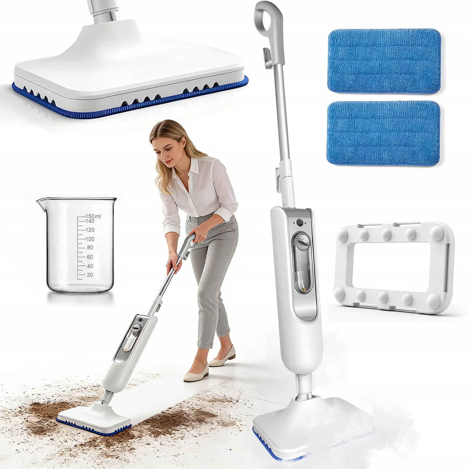 1500W Mop Parowy Reczny Odkurzacz Parowy 2W1 1500 W 2 Regulowane Poziomy