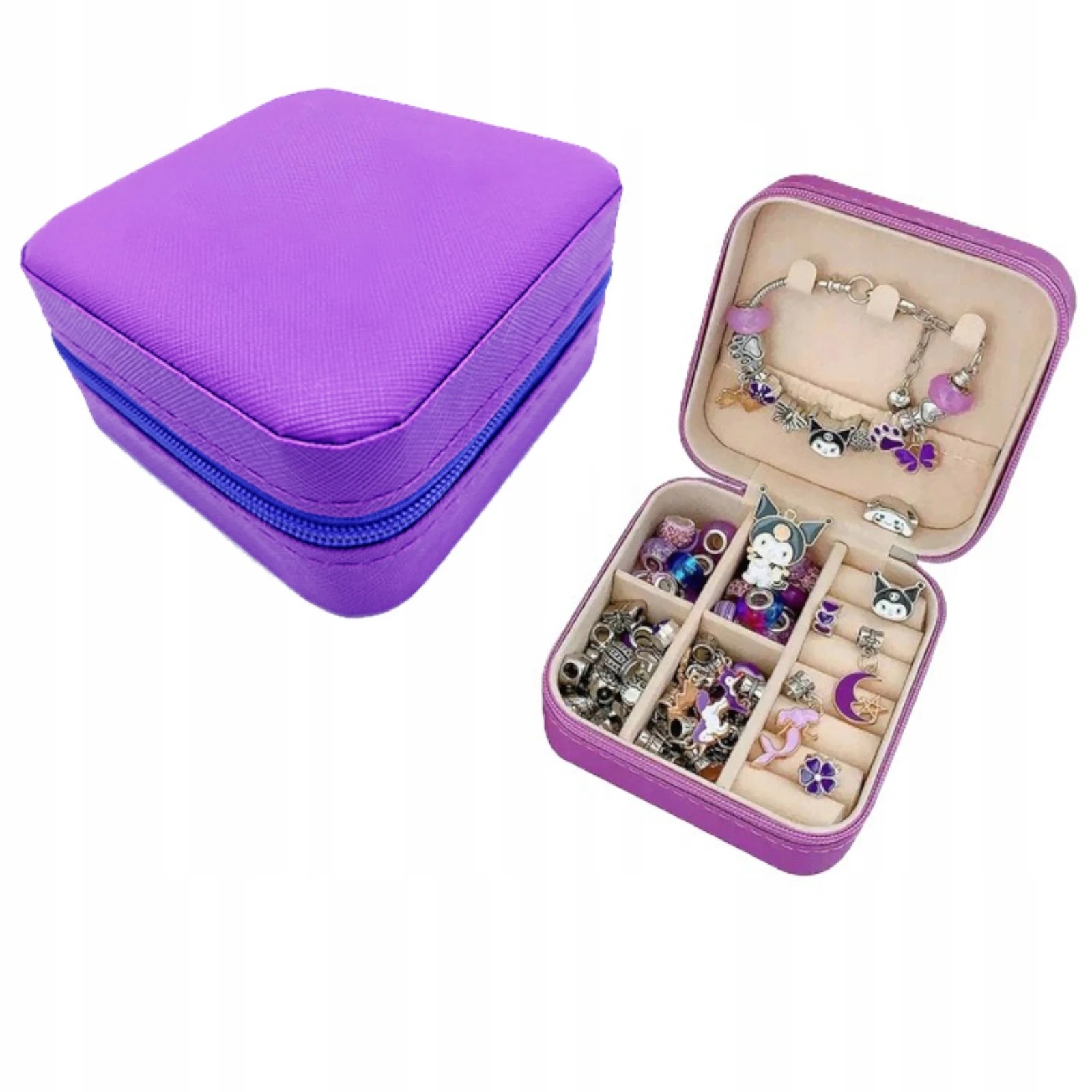 ZESTAW DO ROBIENIA BRANSOLETEK BIŻUTERII DLA DZIECI KUROMI FIOLET KUFEREK Bohater Hello Kitty